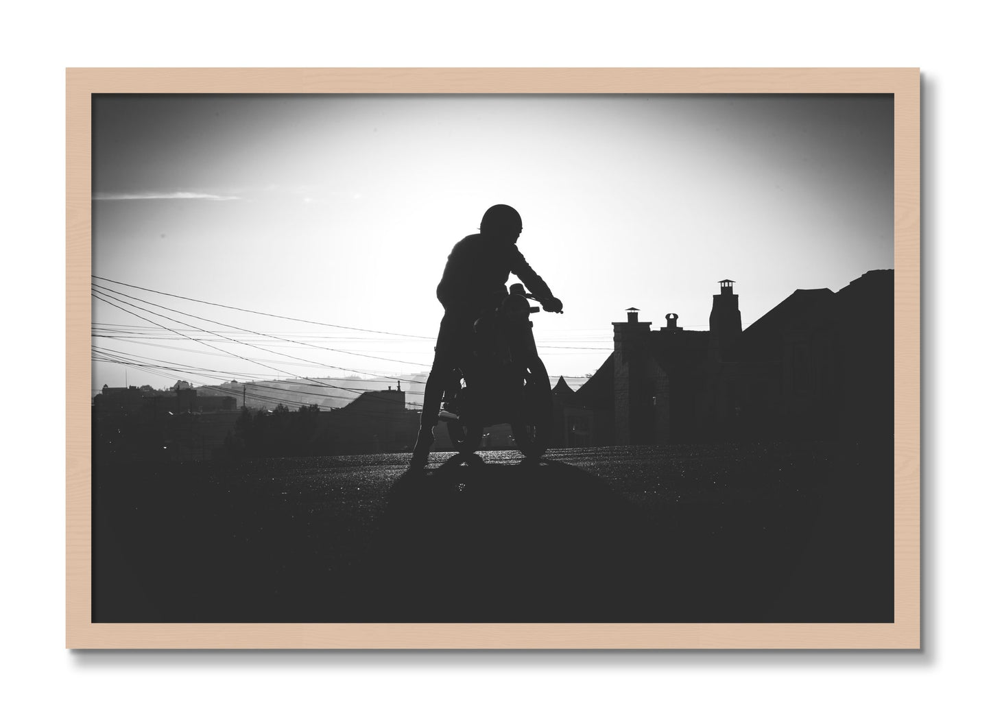 Framed photograph of Cafe Racer by Dylan Ozanich, Maple frame, Full Bleed