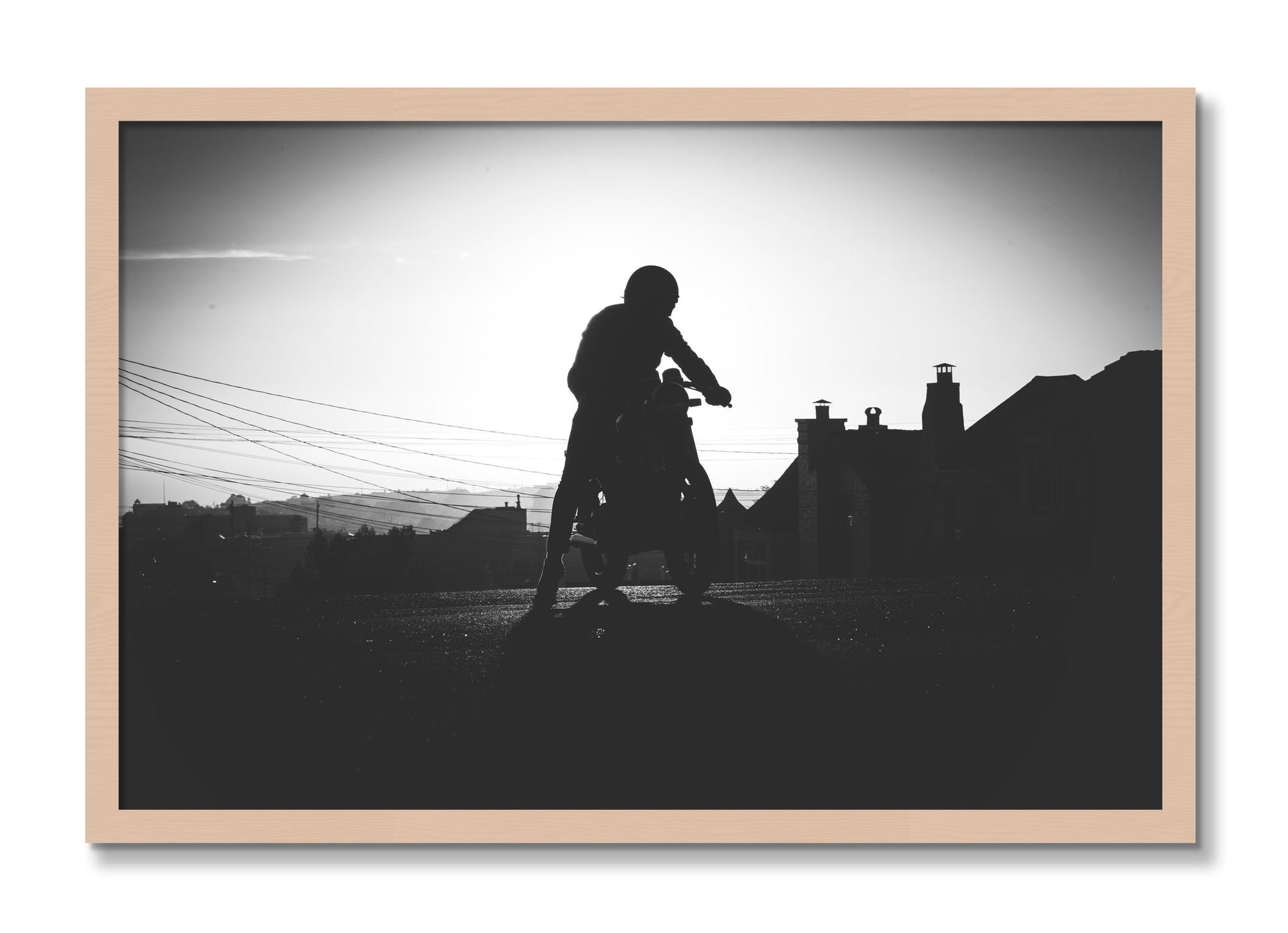 Framed photograph of Cafe Racer by Dylan Ozanich, Maple frame, Full Bleed