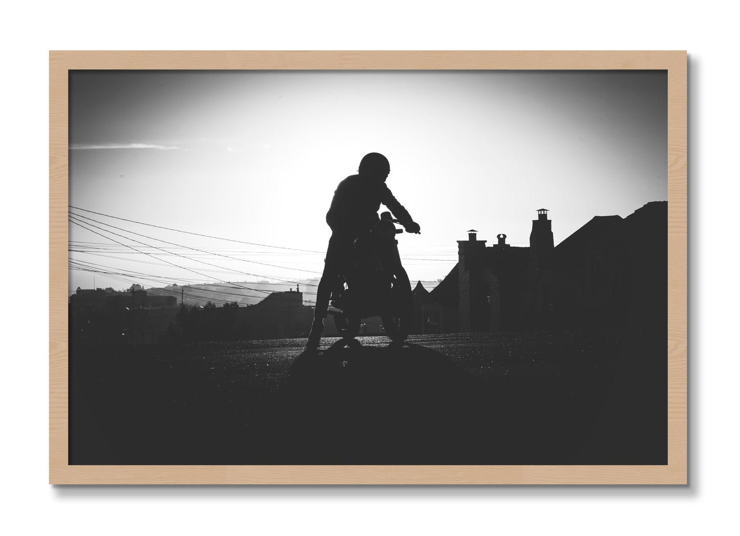 Framed photograph of Cafe Racer by Dylan Ozanich, Oak frame, Full Bleed