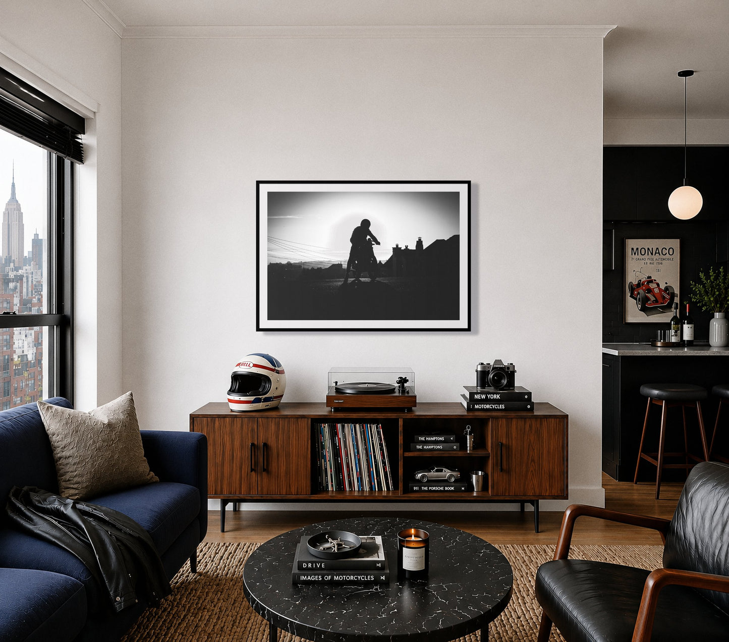 Framed photograph of Cafe Racer by Dylan Ozanich displayed on a wall