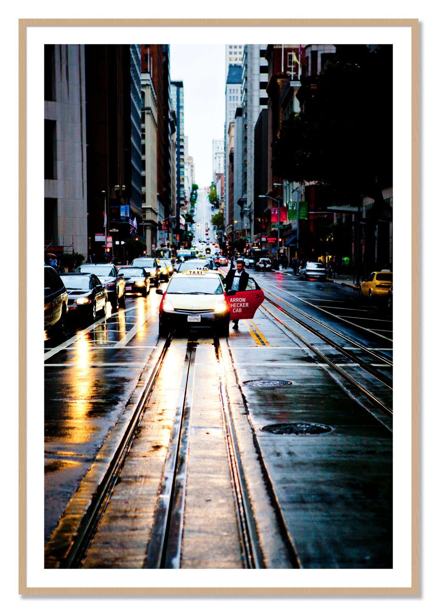 Framed photograph of Californa Street by Dylan Ozanich, Oak frame, Borders