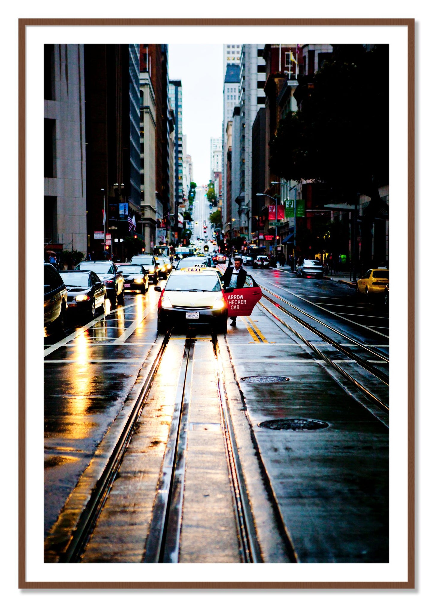 Framed photograph of Californa Street by Dylan Ozanich, Walnut frame, Borders