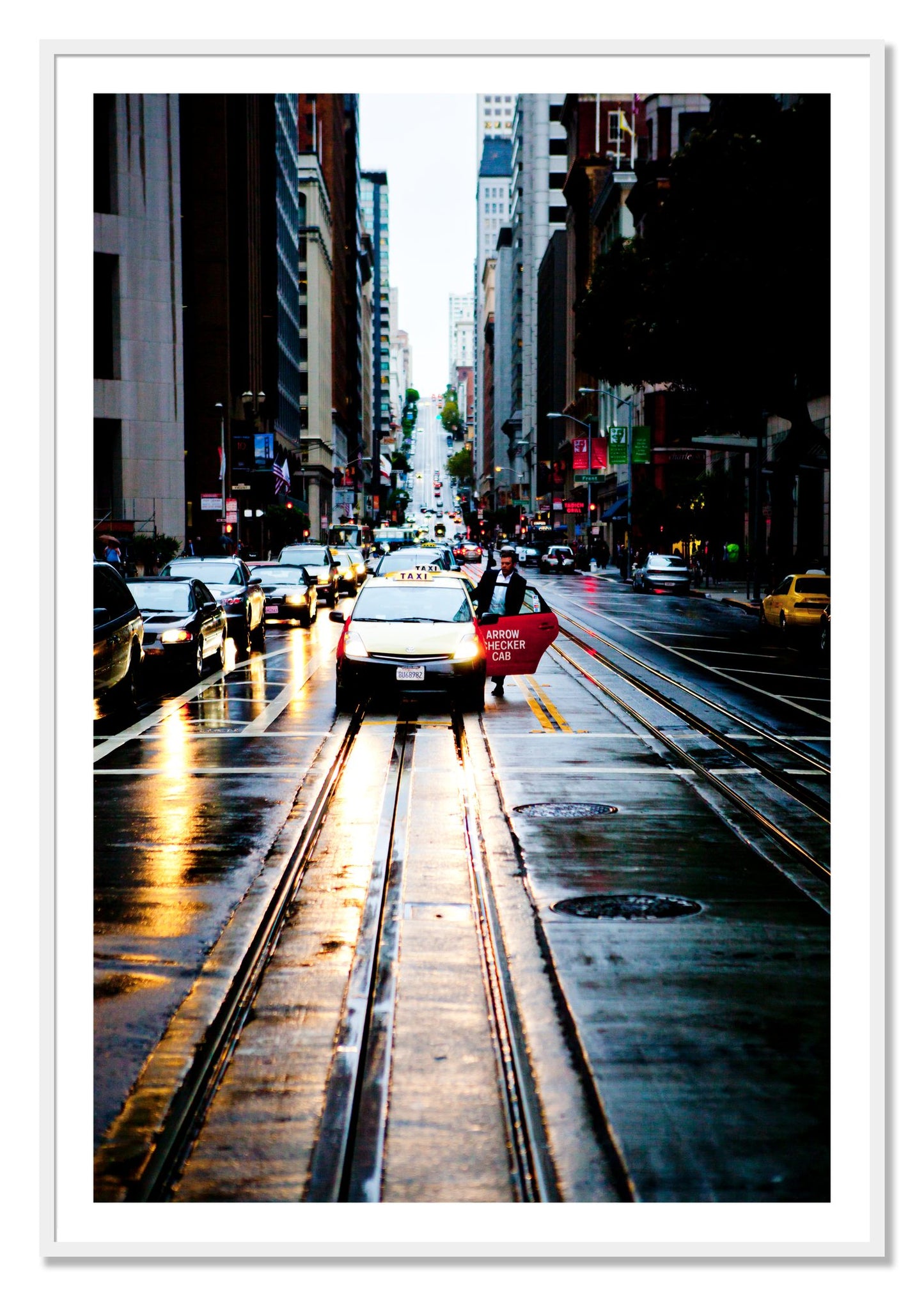 Framed photograph of Californa Street by Dylan Ozanich, White frame, Borders