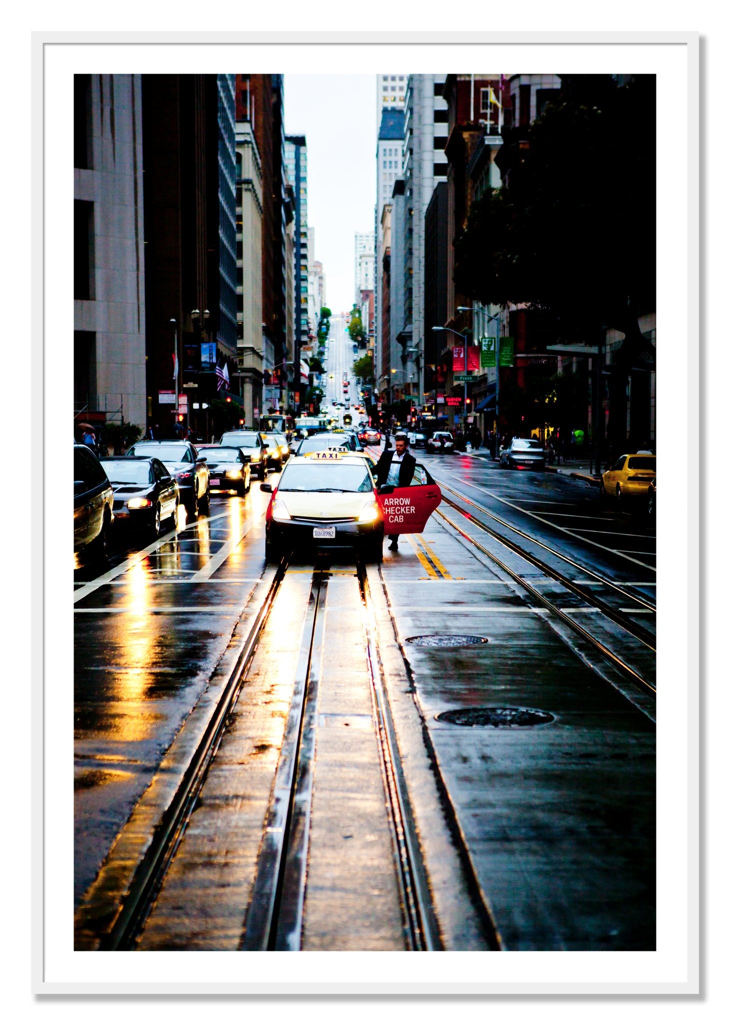 Framed photograph of Californa Street by Dylan Ozanich, White frame, Borders