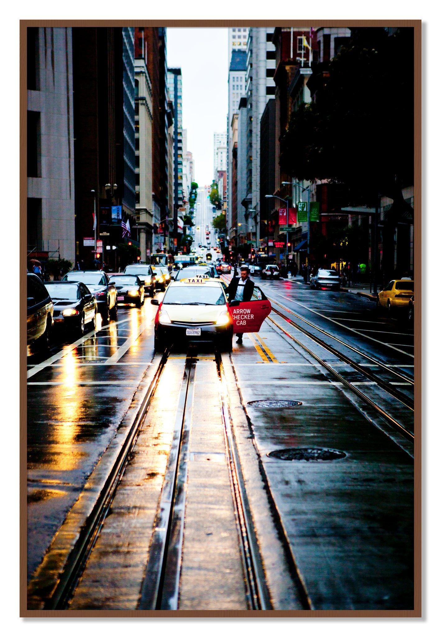 Framed photograph of Californa Street by Dylan Ozanich, Walnut frame, Full Bleed