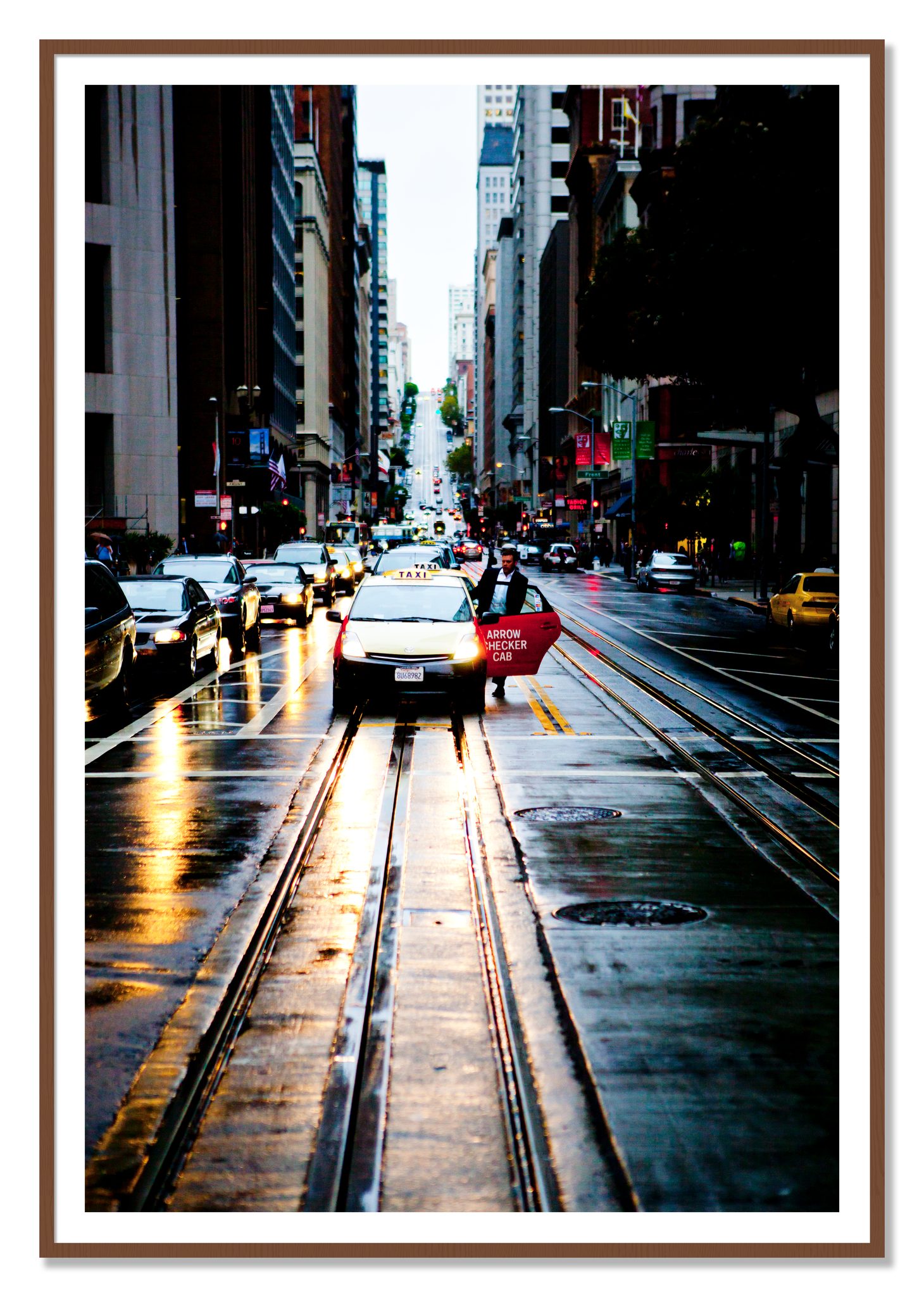 Framed photograph of Californa Street by Dylan Ozanich, Walnut frame, Borders