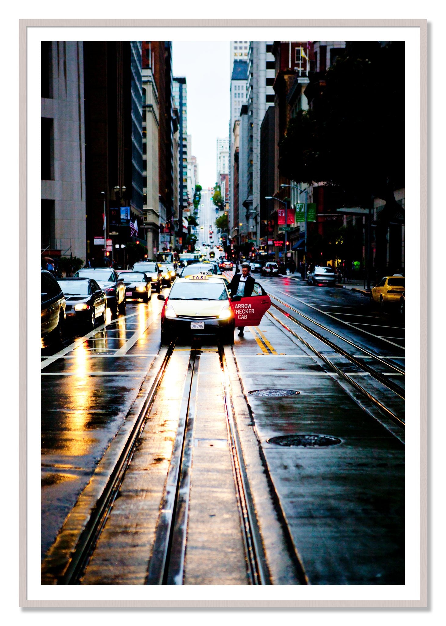 Framed photograph of Californa Street by Dylan Ozanich, White Maple frame, Borders