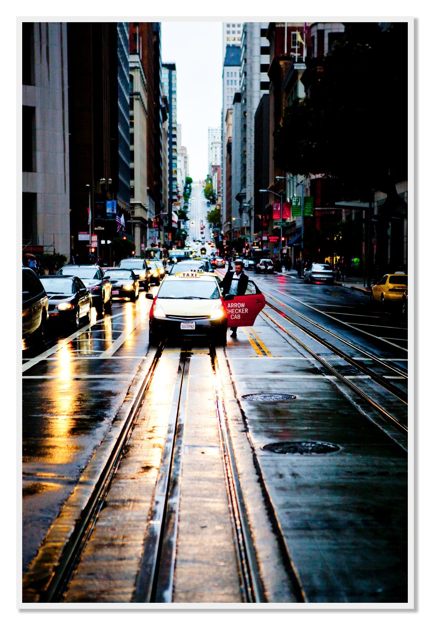 Framed photograph of Californa Street by Dylan Ozanich, White frame, Full Bleed