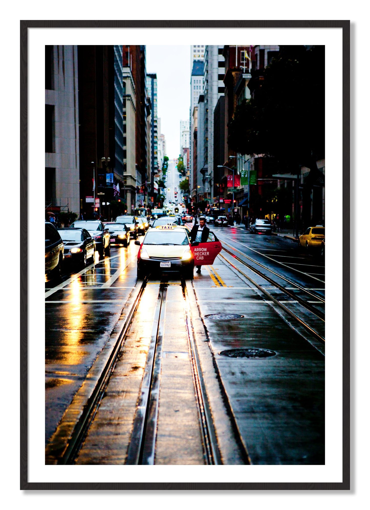 Framed photograph of Californa Street by Dylan Ozanich, Black Walnut frame, Borders