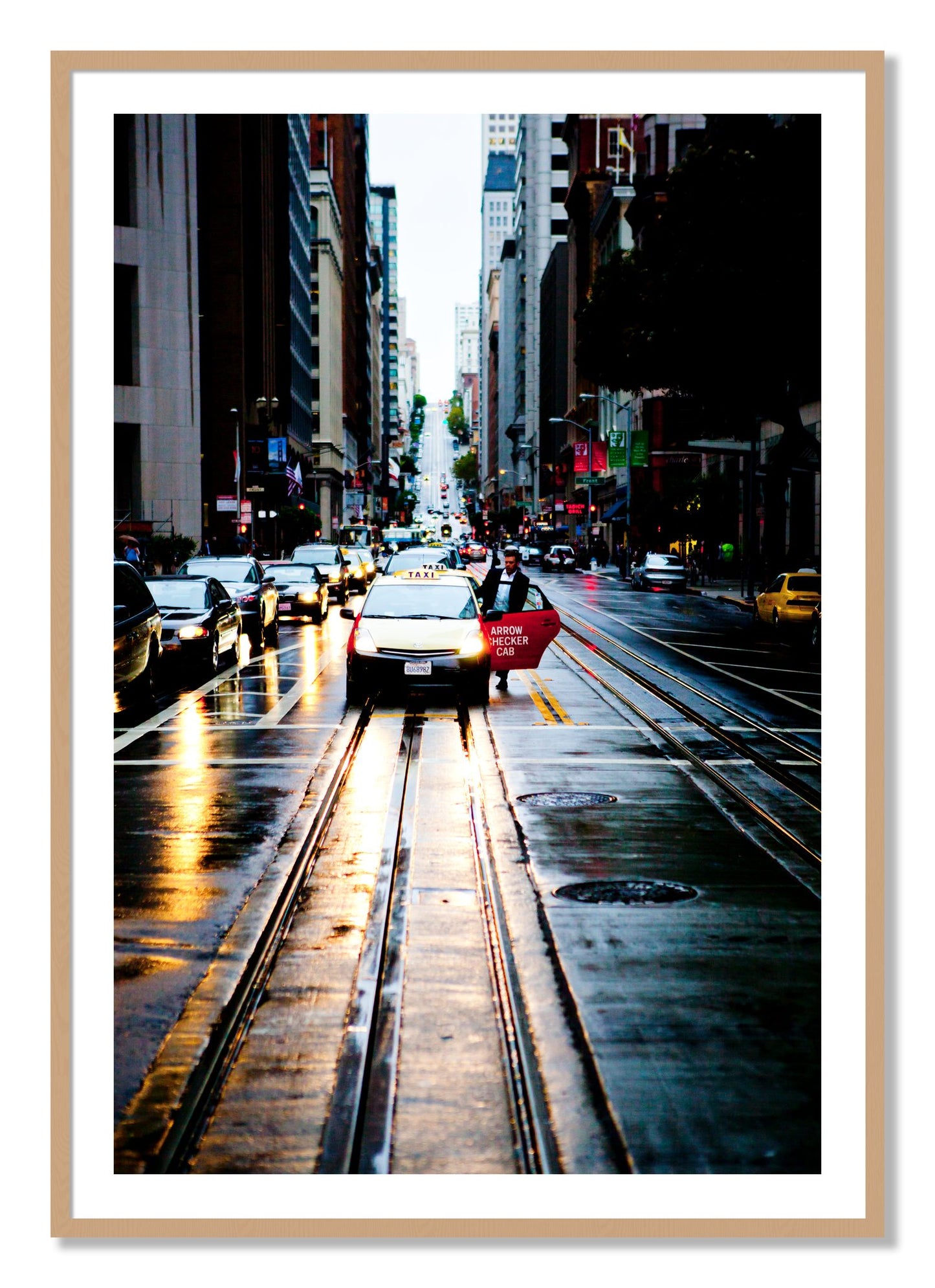 Framed photograph of Californa Street by Dylan Ozanich, Oak frame, Borders
