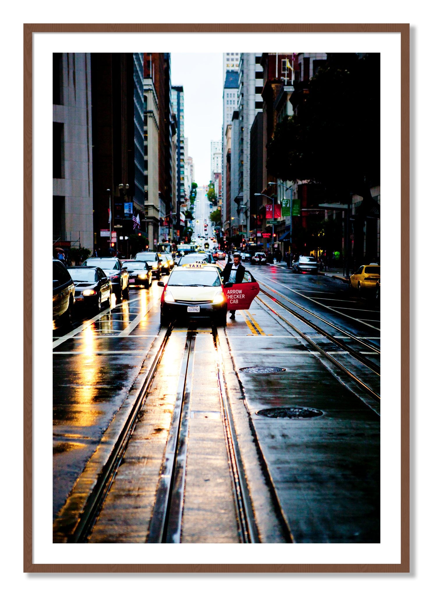 Framed photograph of Californa Street by Dylan Ozanich, Walnut frame, Borders