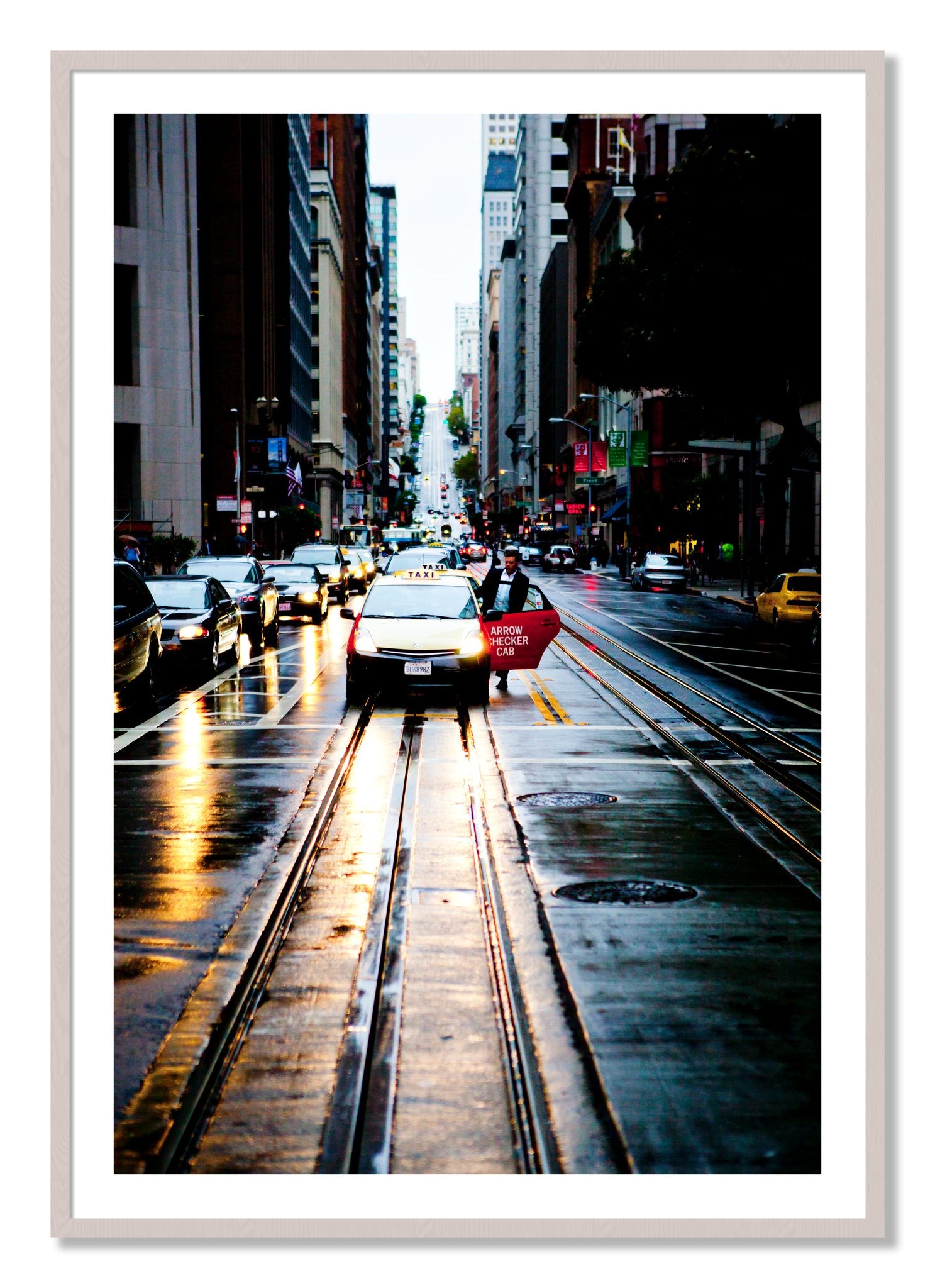 Framed photograph of Californa Street by Dylan Ozanich, White Maple frame, Borders