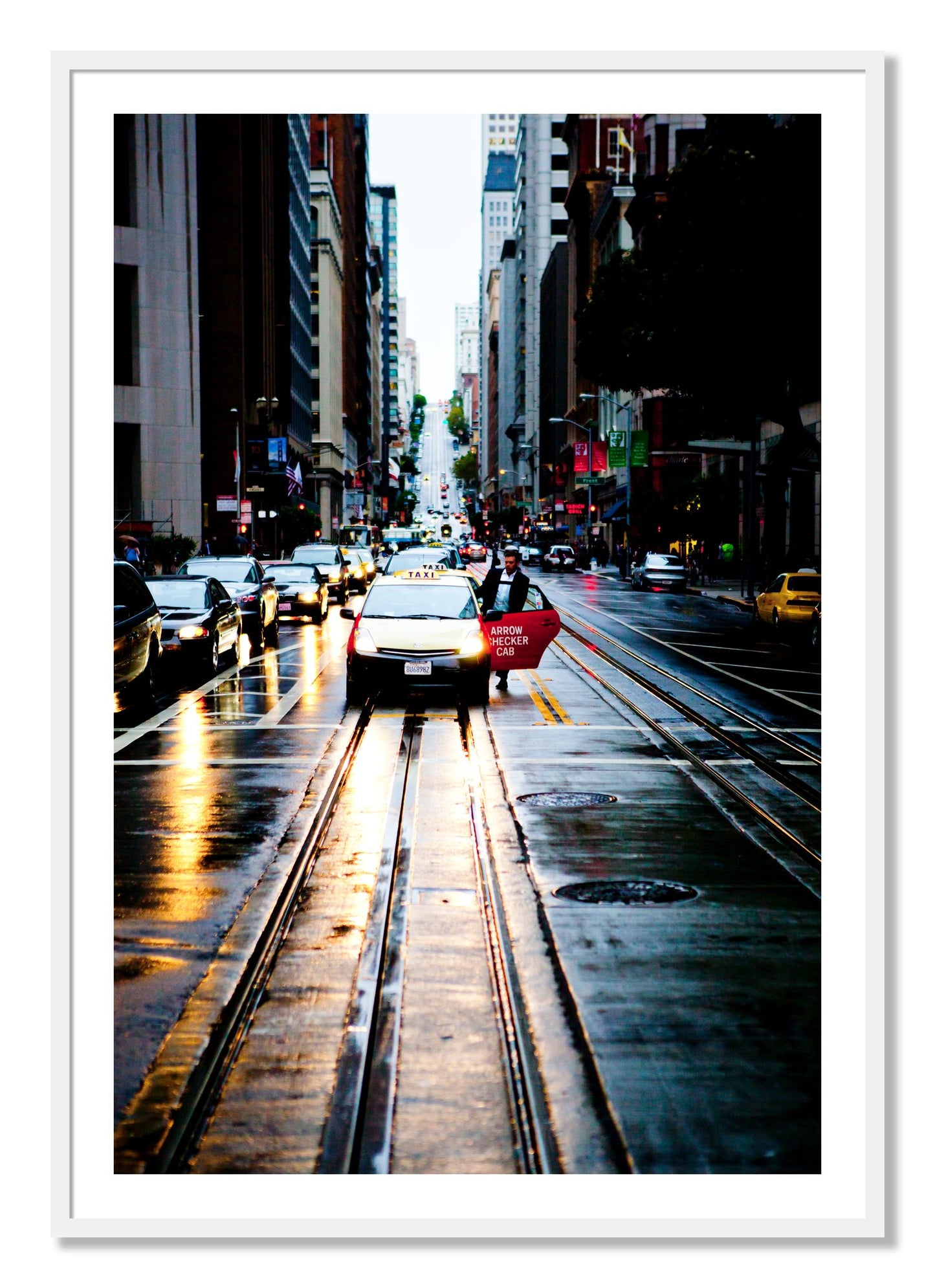 Framed photograph of Californa Street by Dylan Ozanich, White frame, Borders
