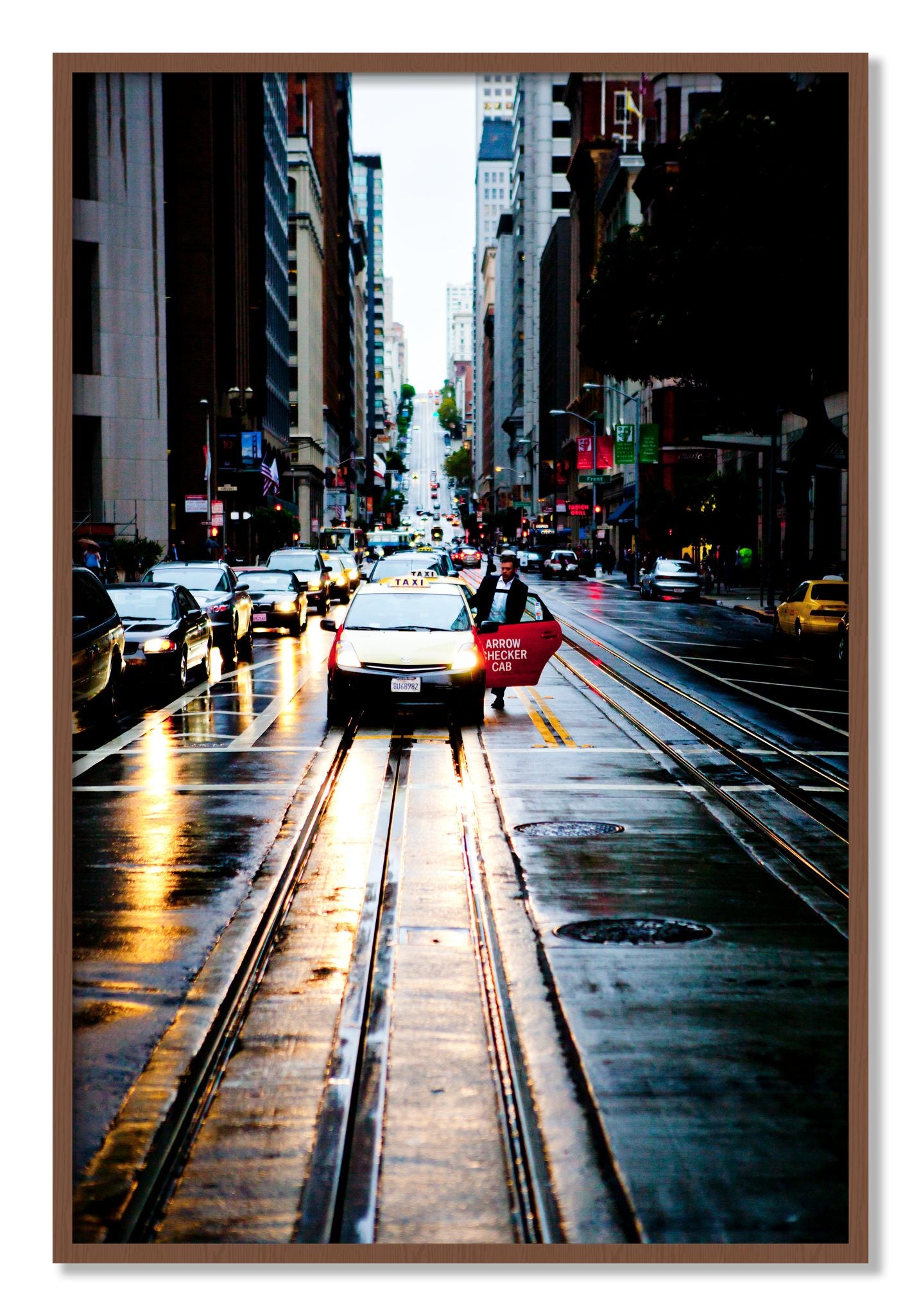 Framed photograph of Californa Street by Dylan Ozanich, Walnut frame, Full Bleed