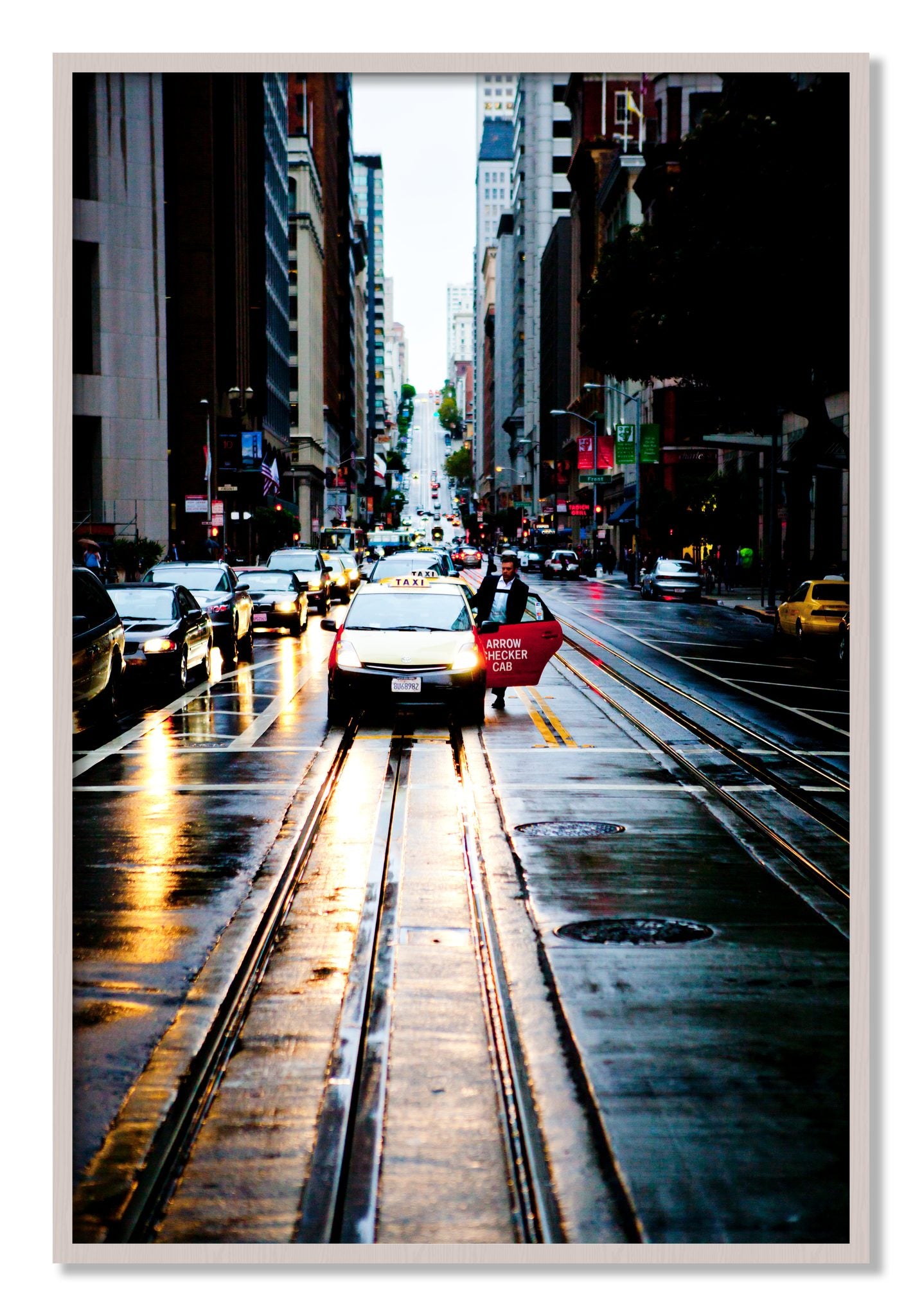 Framed photograph of Californa Street by Dylan Ozanich, White Maple frame, Full Bleed