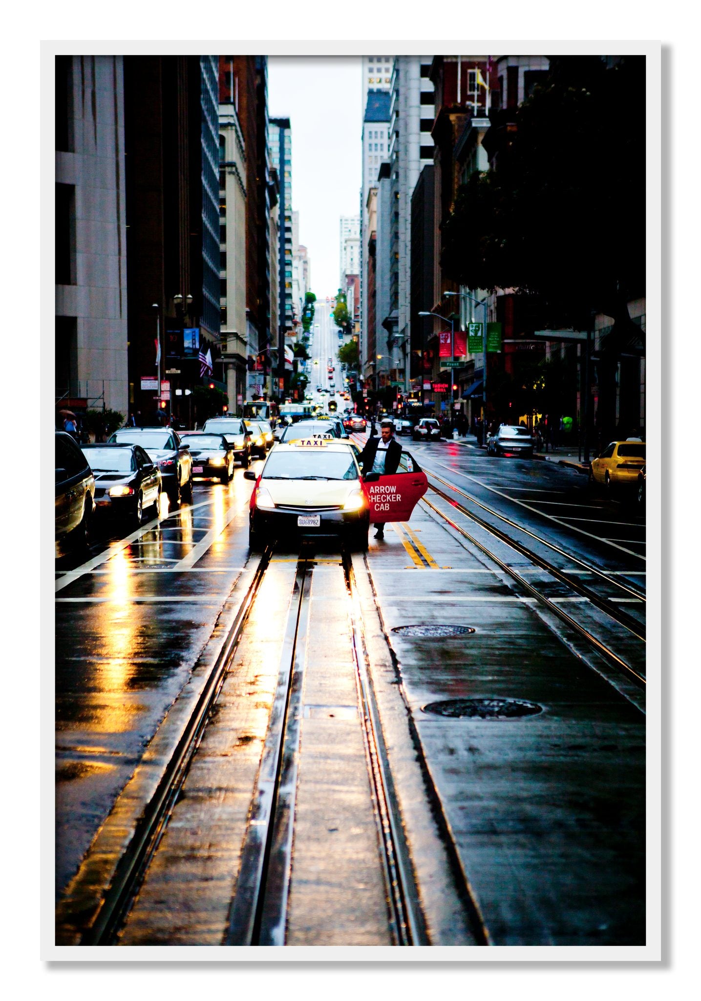 Framed photograph of Californa Street by Dylan Ozanich, White frame, Full Bleed