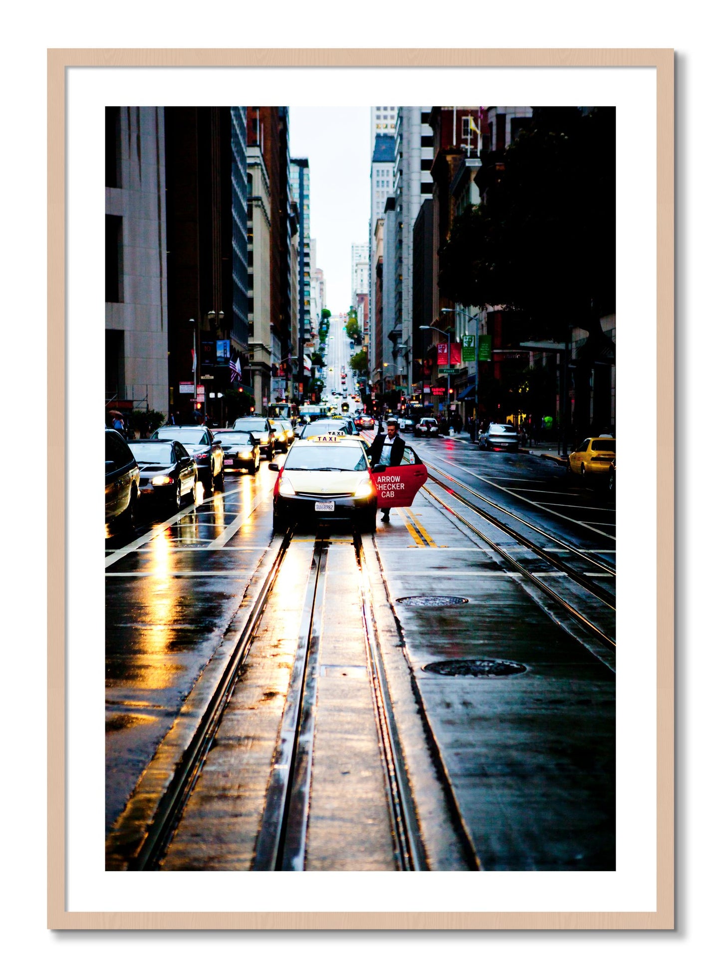 Framed photograph of Californa Street by Dylan Ozanich, Maple frame, Borders