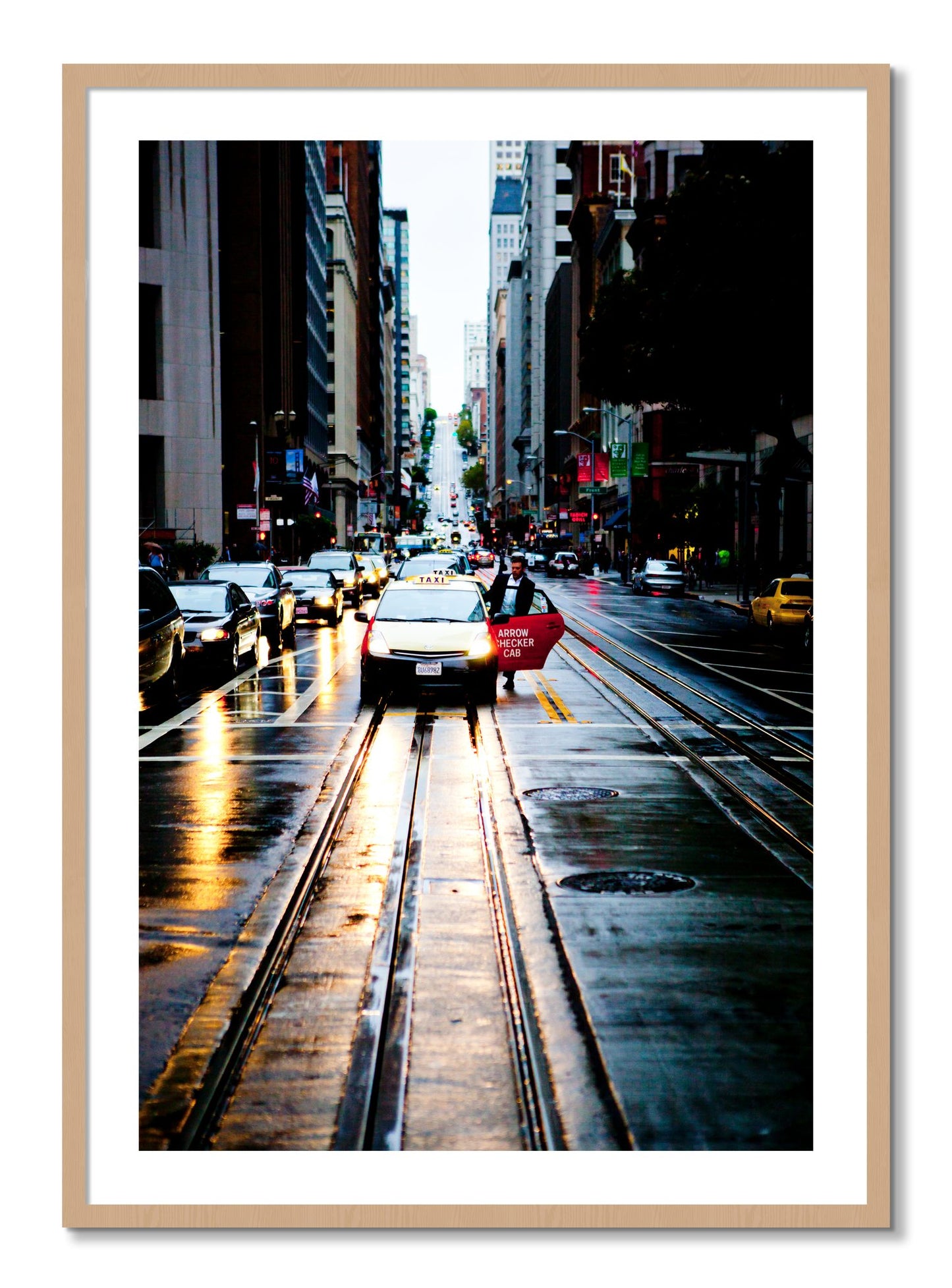 Framed photograph of Californa Street by Dylan Ozanich, Oak frame, Borders