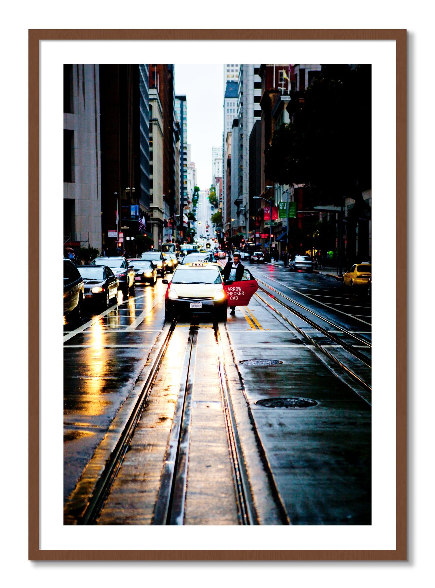 Framed photograph of Californa Street by Dylan Ozanich, Walnut frame, Borders