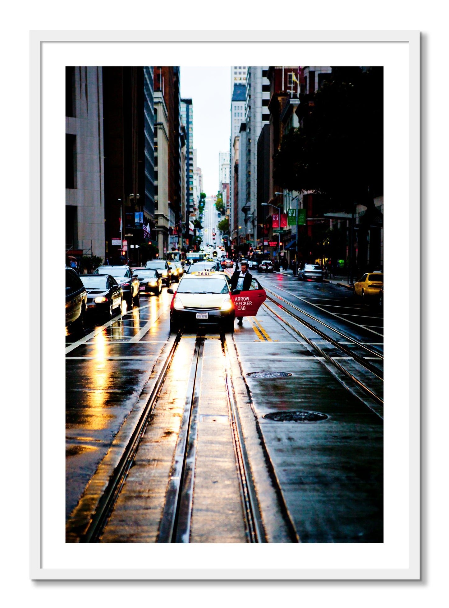 Framed photograph of Californa Street by Dylan Ozanich, White frame, Borders