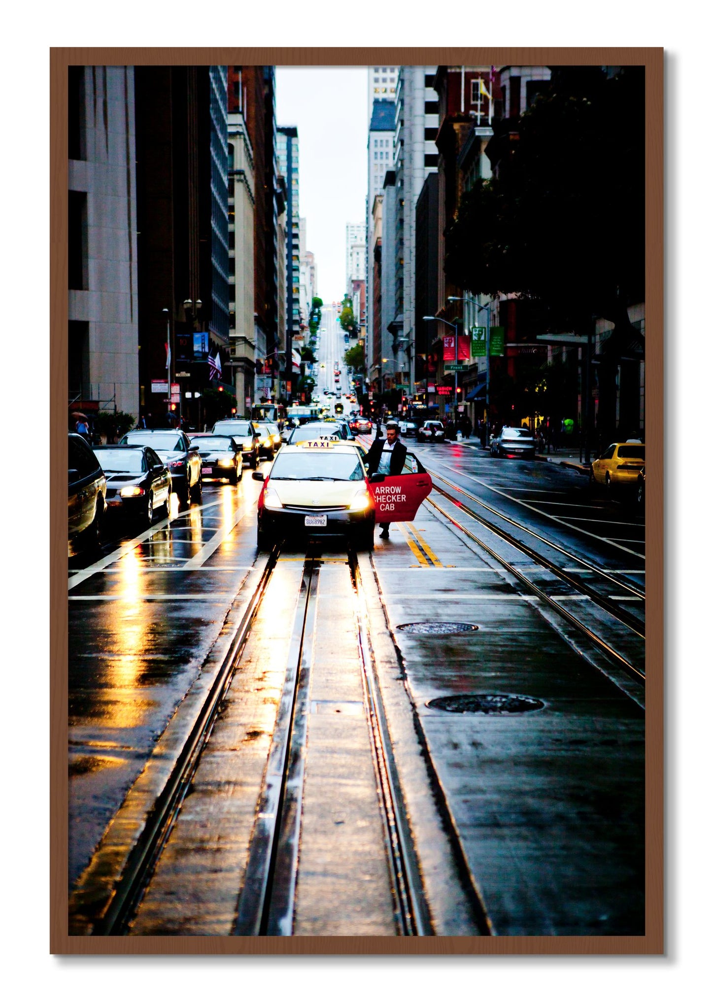 Framed photograph of Californa Street by Dylan Ozanich, Walnut frame, Full Bleed