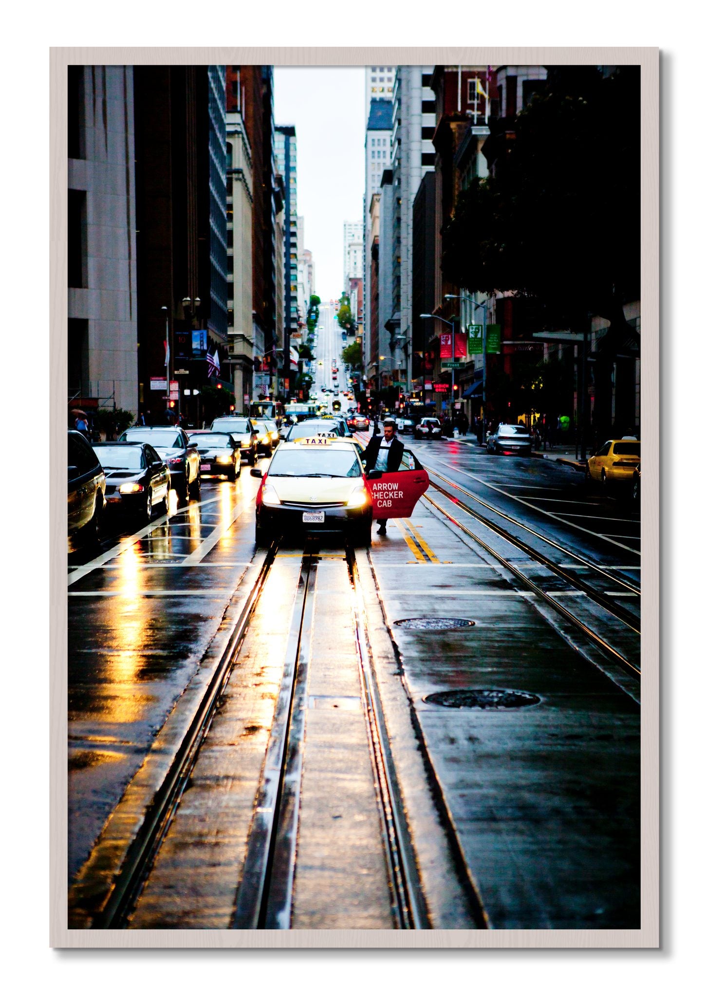 Framed photograph of Californa Street by Dylan Ozanich, White Maple frame, Full Bleed