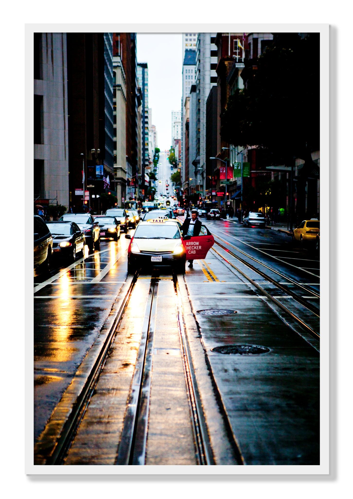 Framed photograph of Californa Street by Dylan Ozanich, White frame, Full Bleed
