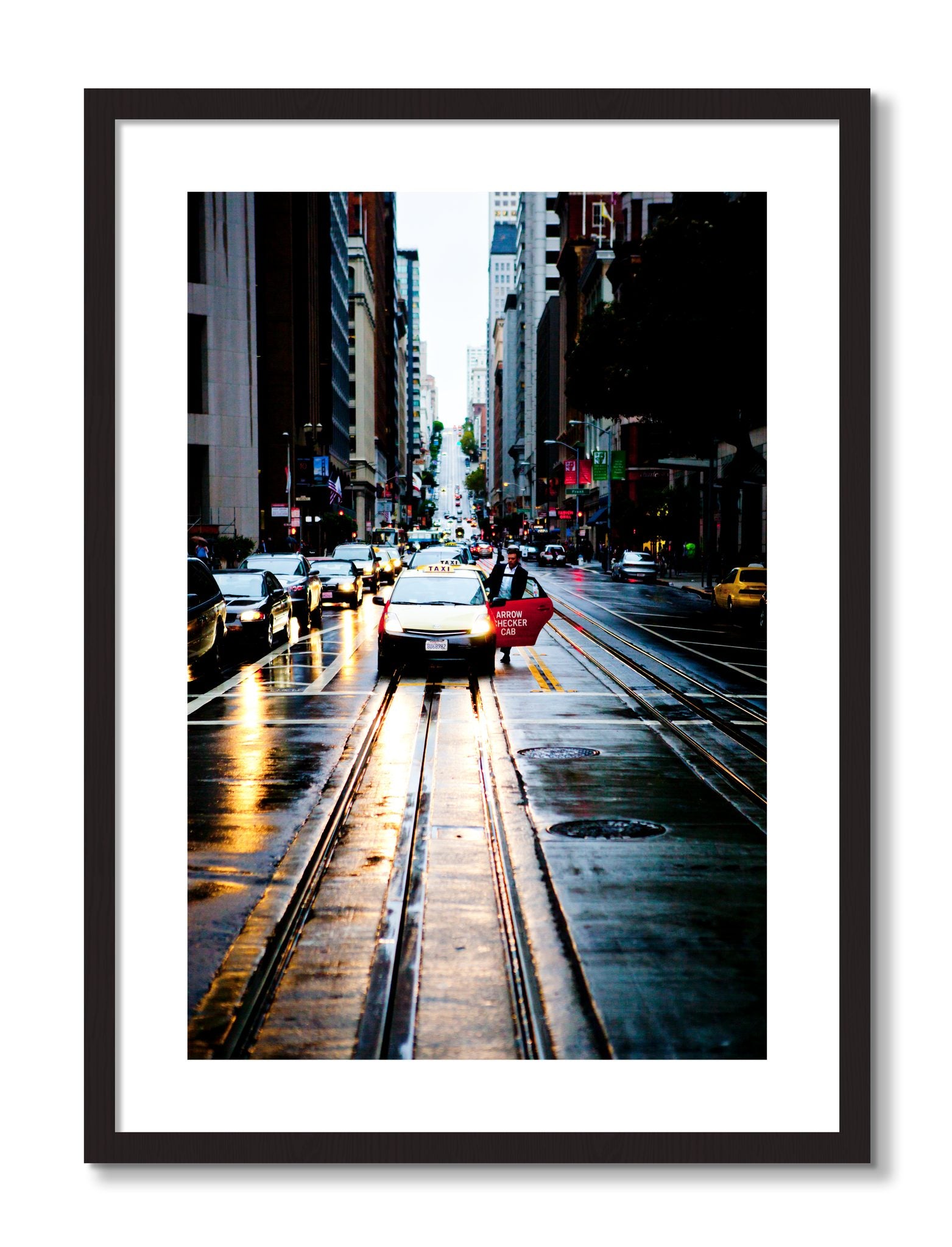 Framed photograph of Californa Street by Dylan Ozanich, Black Walnut frame, Borders