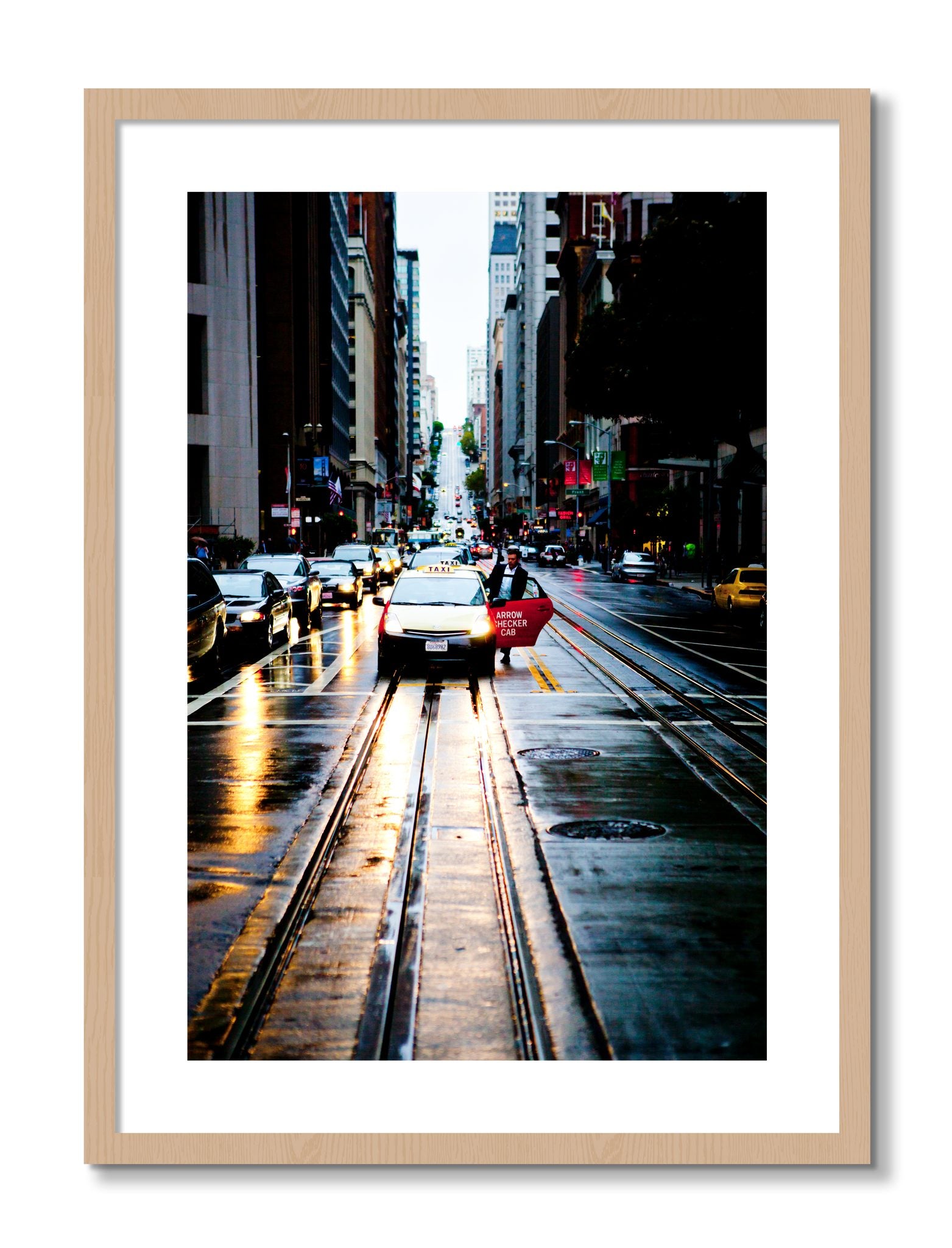 Framed photograph of Californa Street by Dylan Ozanich, Oak frame, Borders
