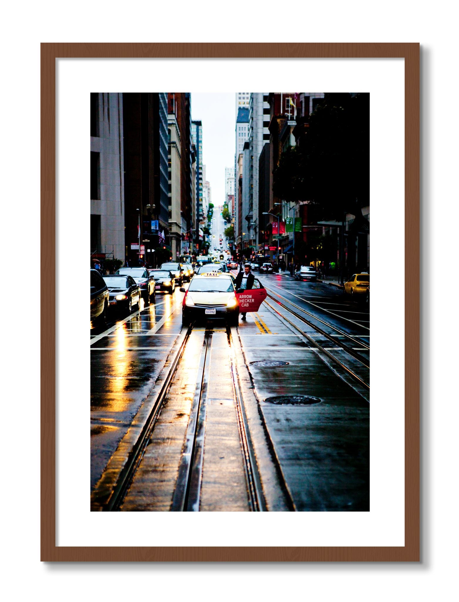 Framed photograph of Californa Street by Dylan Ozanich, Walnut frame, Borders