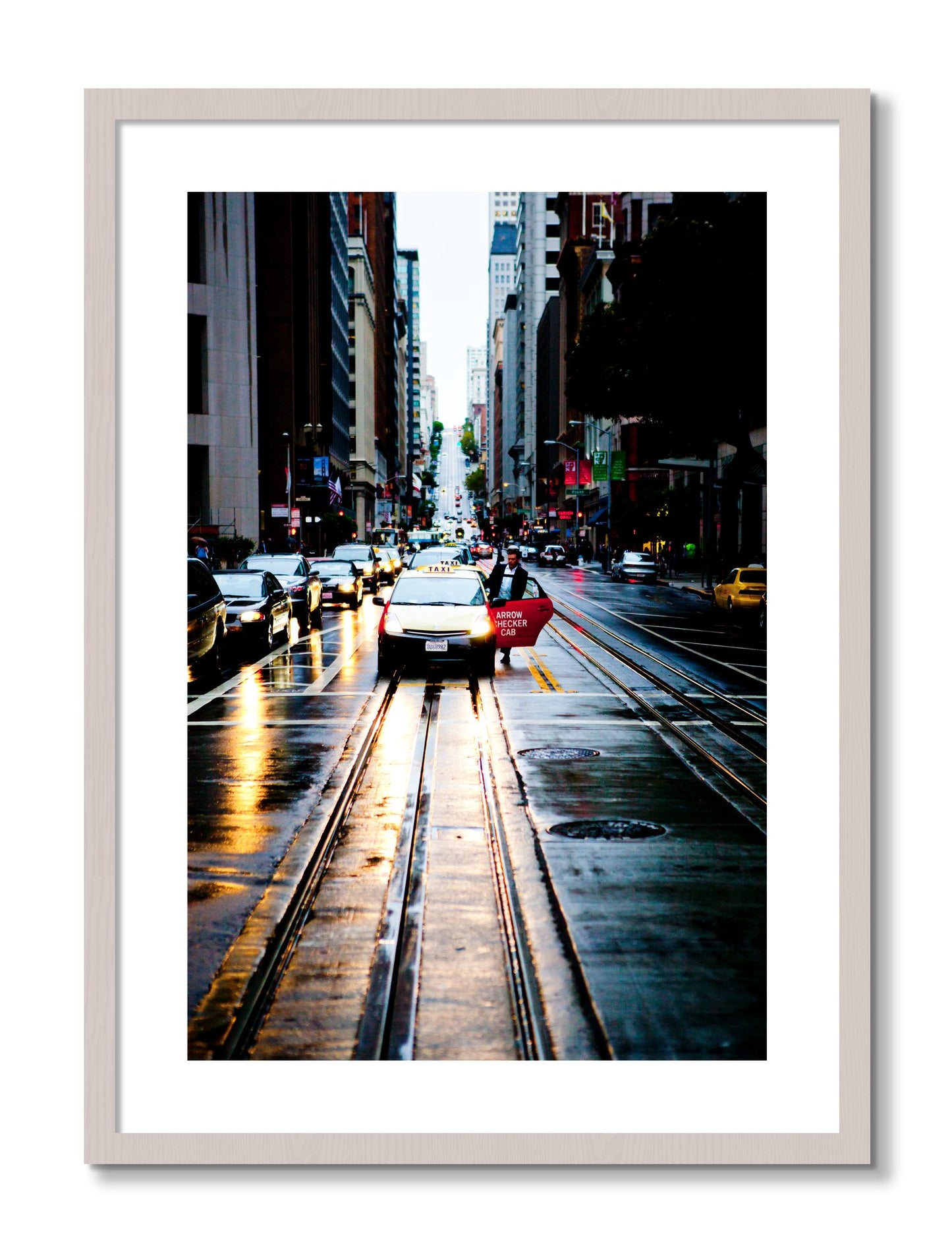 Framed photograph of Californa Street by Dylan Ozanich, White Maple frame, Borders