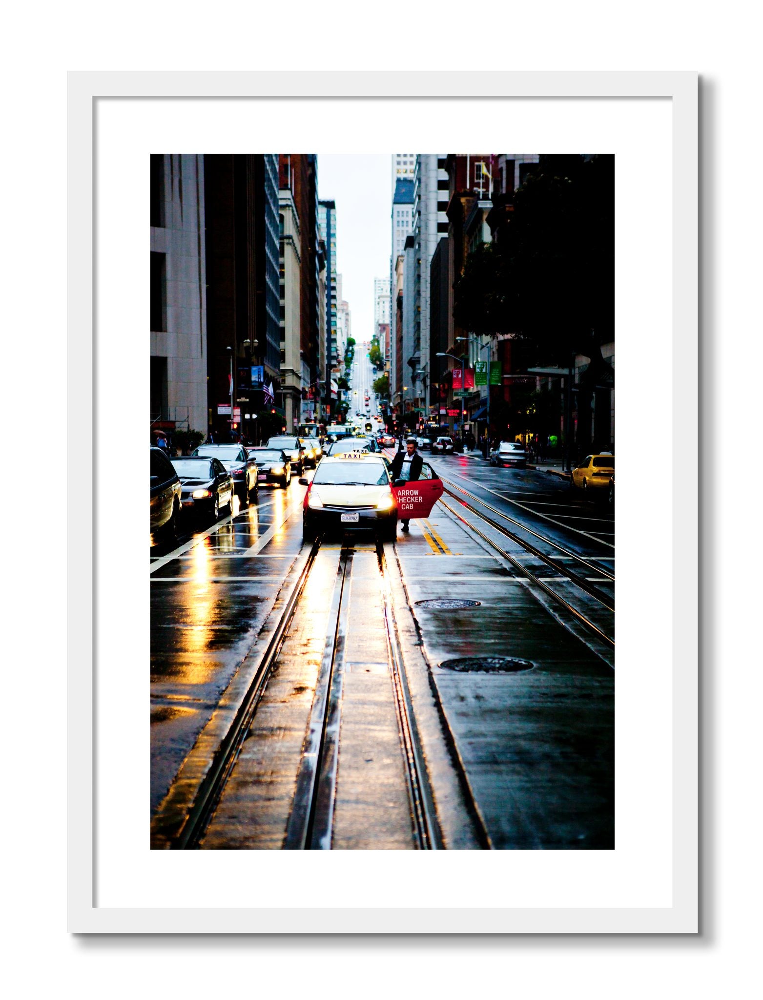 Framed photograph of Californa Street by Dylan Ozanich, White frame, Borders