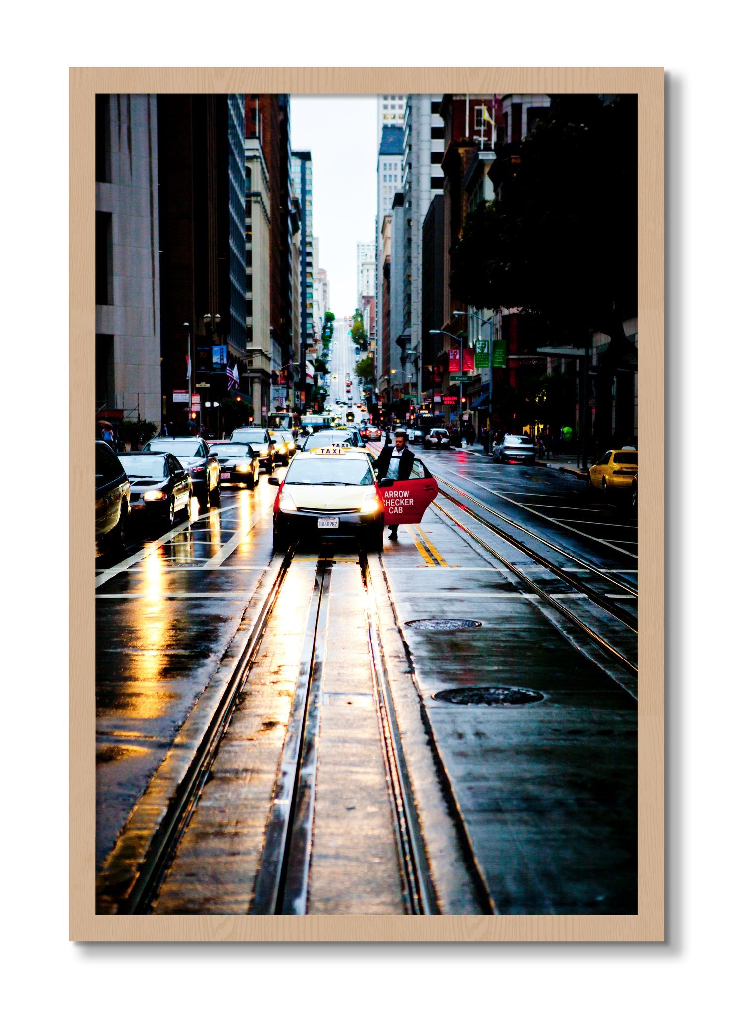 Framed photograph of Californa Street by Dylan Ozanich, Oak frame, Full Bleed