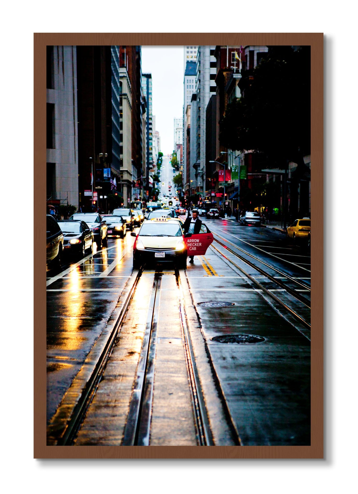 Framed photograph of Californa Street by Dylan Ozanich, Walnut frame, Full Bleed