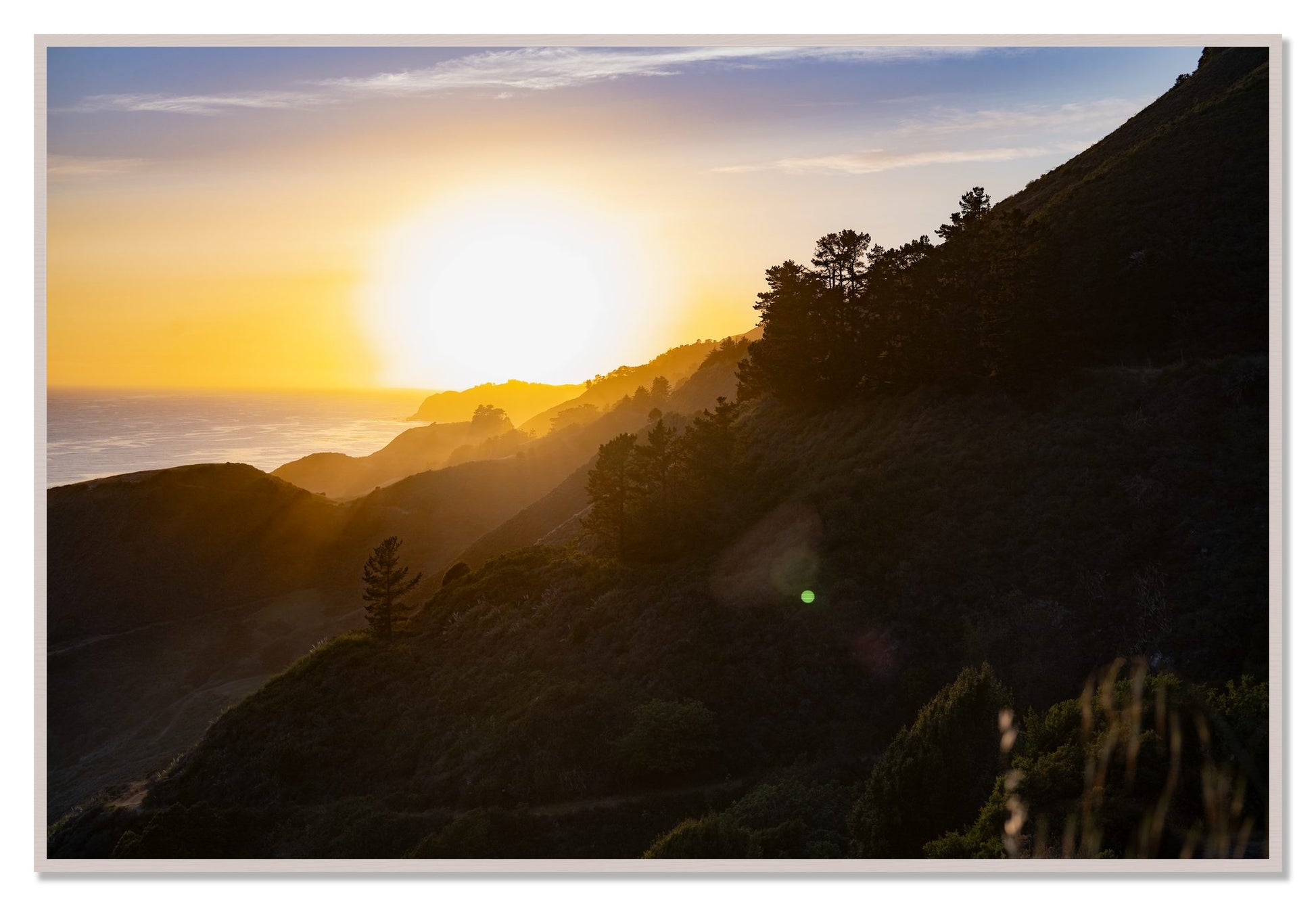 California Coastline by Dylan Ozanich, 48×72 Full Bleed Print in a White Maple frame