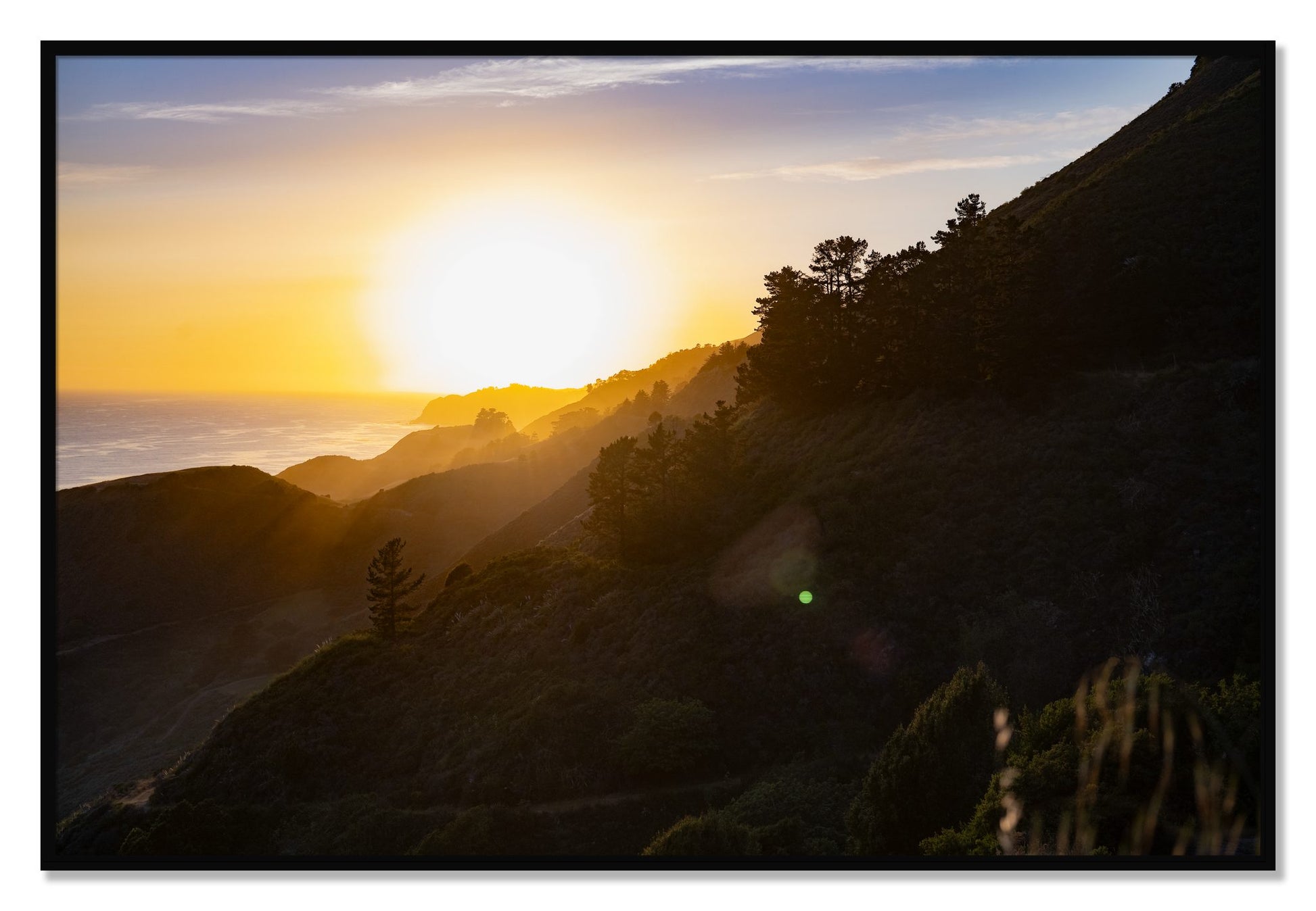 Framed photograph of California Coastline by Dylan Ozanich, Black frame, Full Bleed