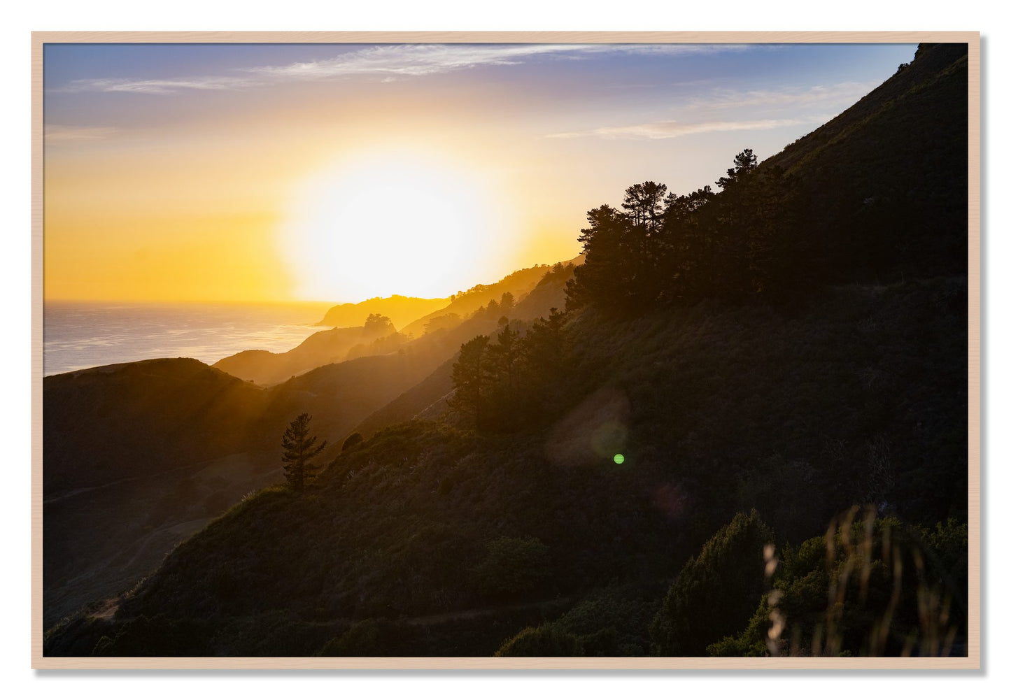 Framed photograph of California Coastline by Dylan Ozanich, Maple frame, Full Bleed
