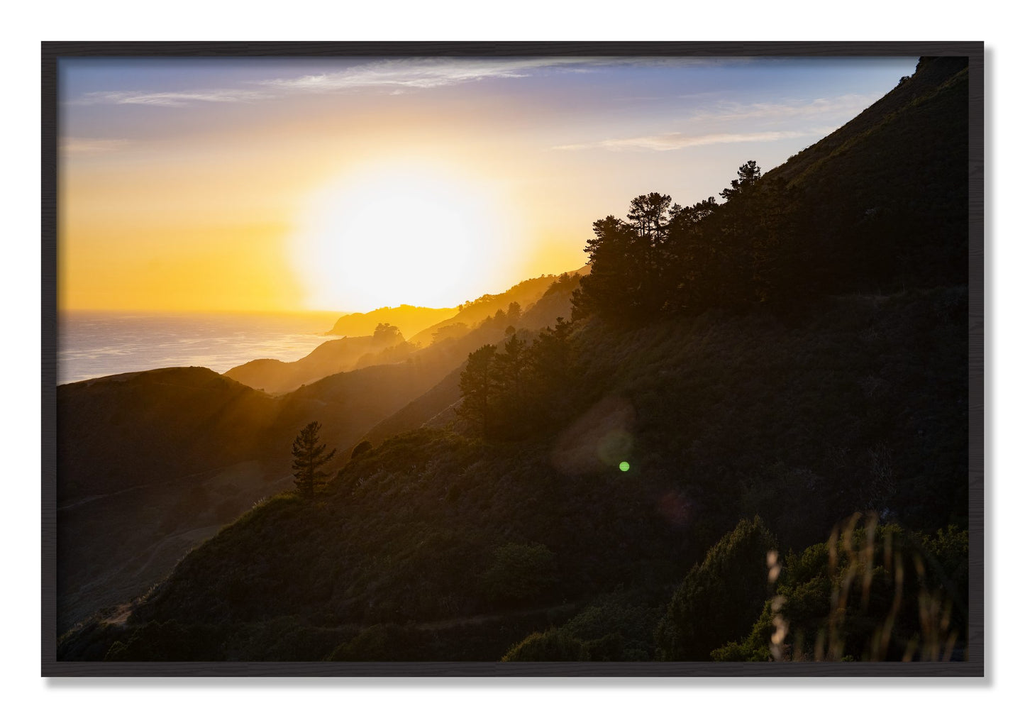 Framed photograph of California Coastline by Dylan Ozanich, Black Walnut frame, Full Bleed