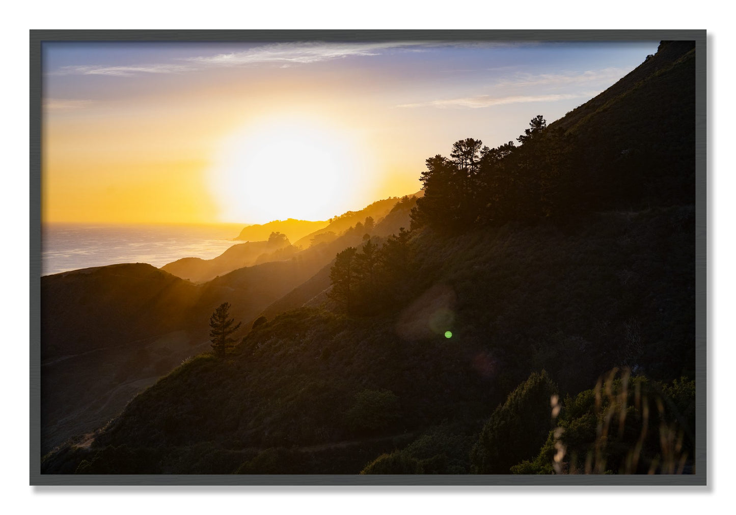 Framed photograph of California Coastline by Dylan Ozanich, Grey frame, Full Bleed