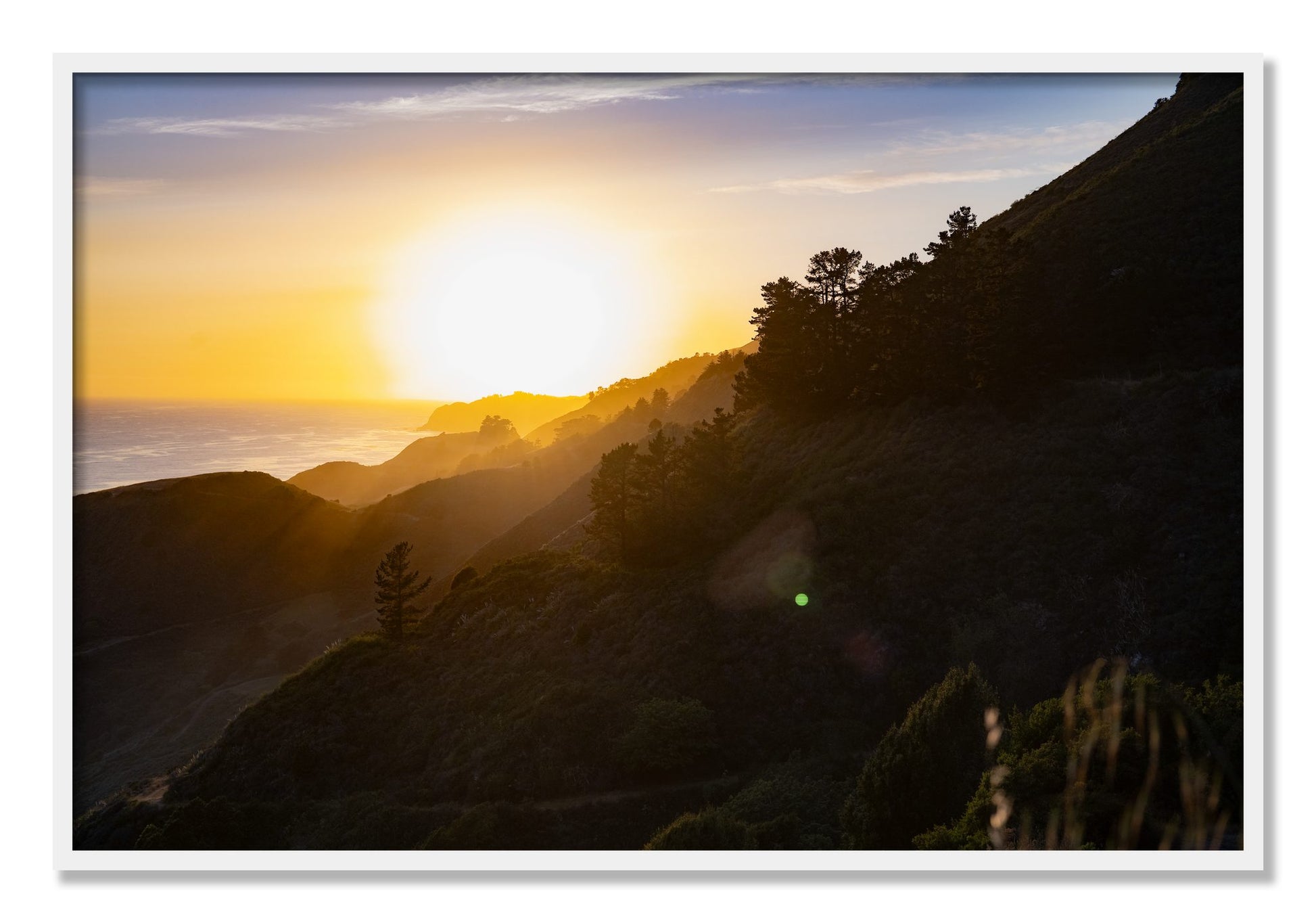 Framed photograph of California Coastline by Dylan Ozanich, White frame, Full Bleed
