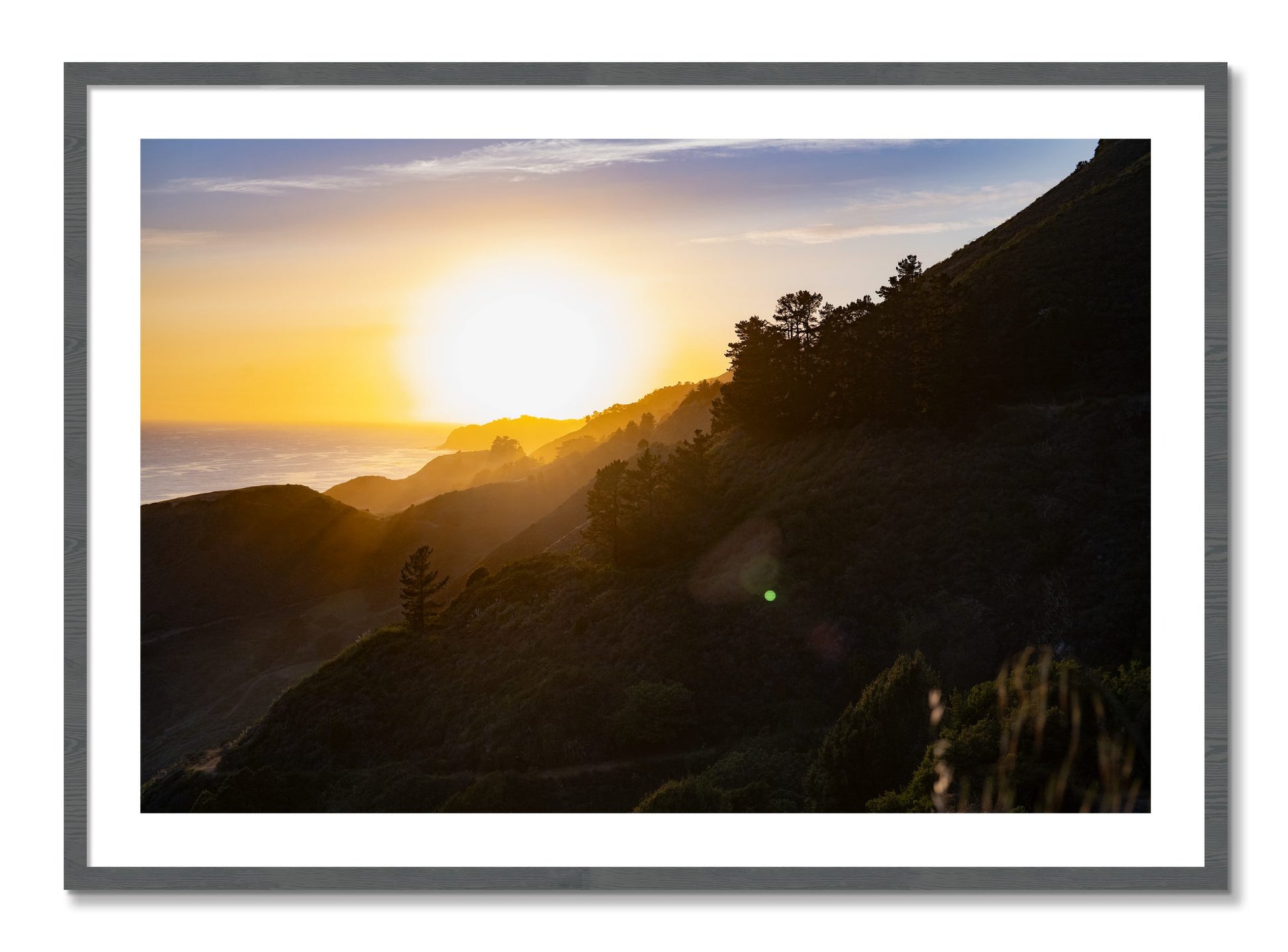 Framed photograph of California Coastline by Dylan Ozanich, Grey frame, Borders