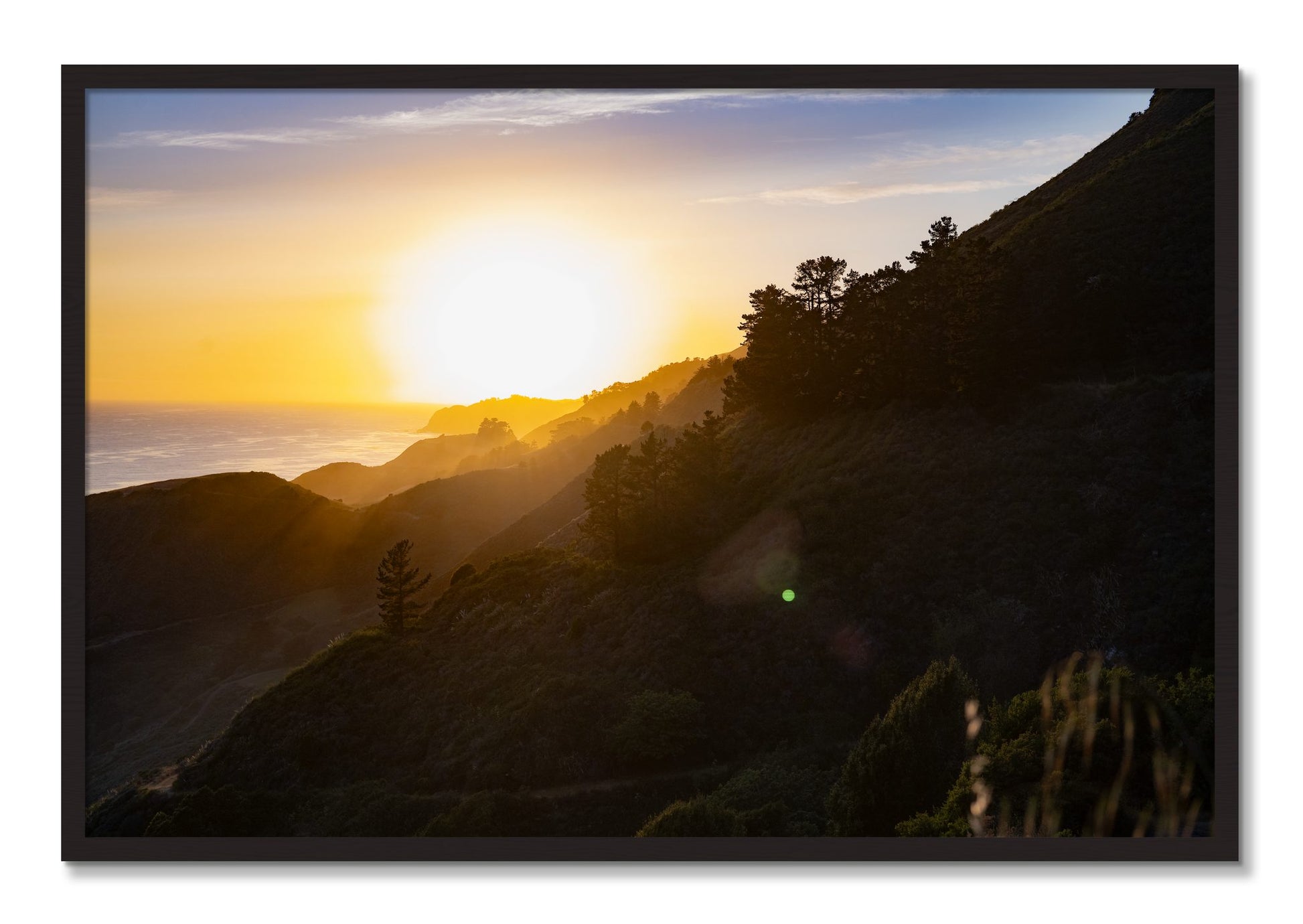 Framed photograph of California Coastline by Dylan Ozanich, Black Walnut frame, Full Bleed