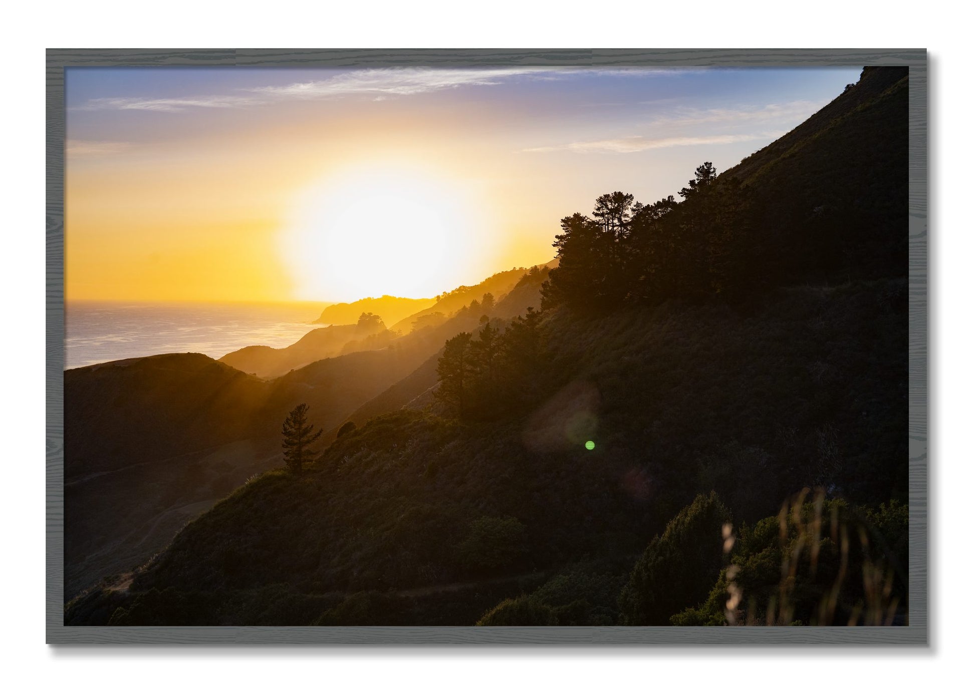 Framed photograph of California Coastline by Dylan Ozanich, Grey frame, Full Bleed