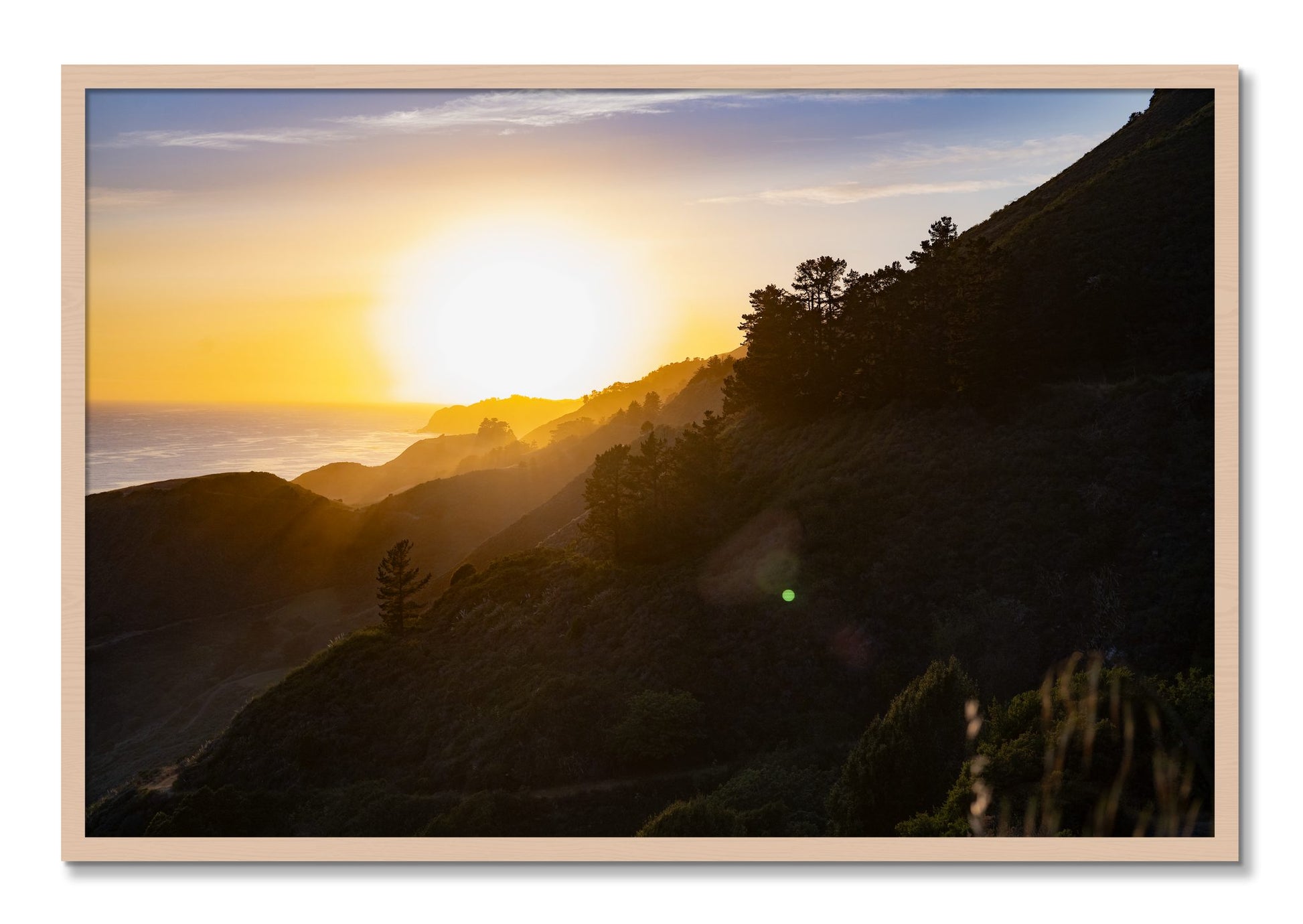 Framed photograph of California Coastline by Dylan Ozanich, Maple frame, Full Bleed