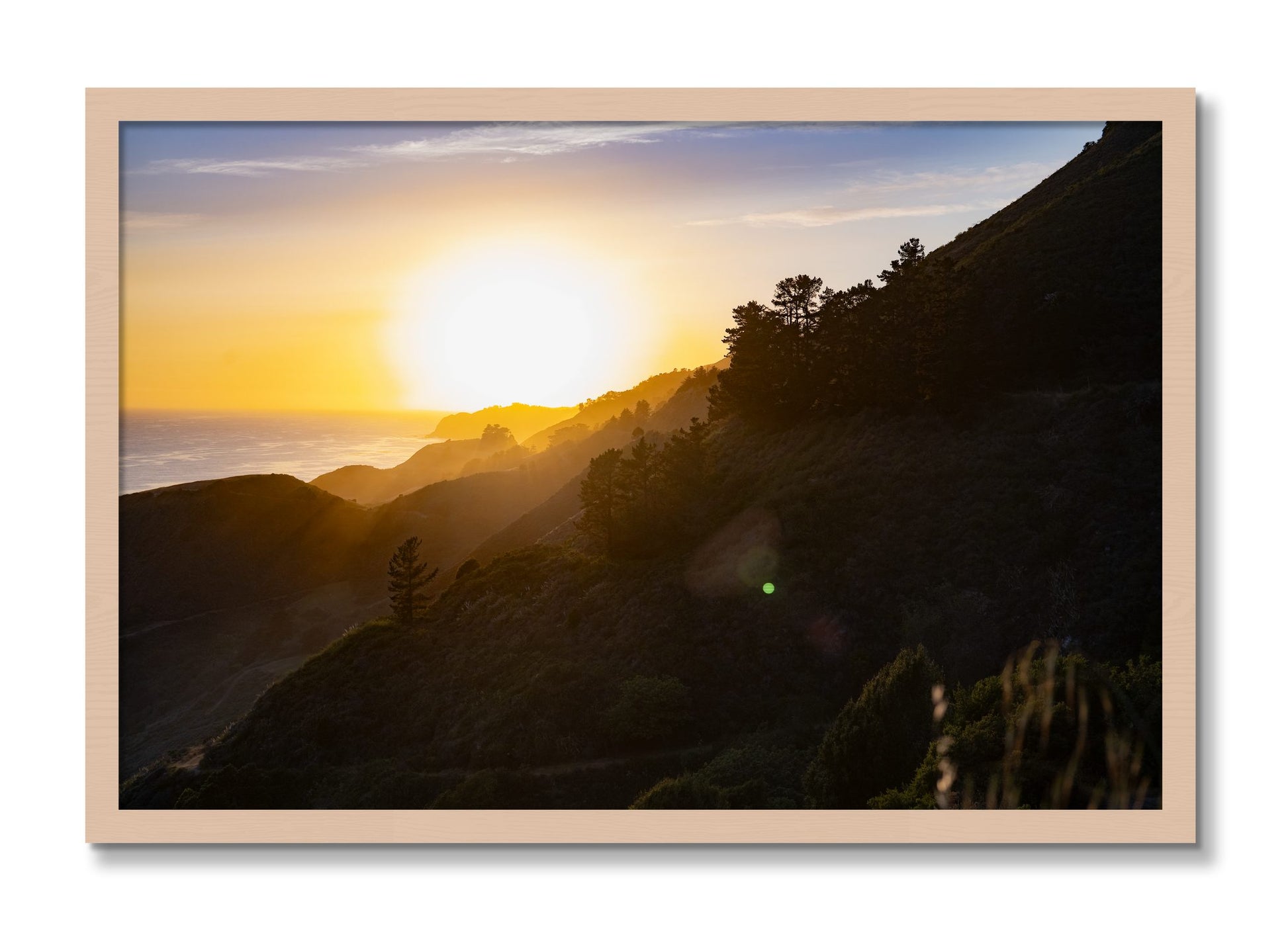 Framed photograph of California Coastline by Dylan Ozanich, Maple frame, Full Bleed