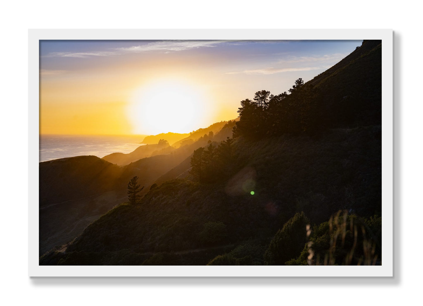 Framed photograph of California Coastline by Dylan Ozanich, White frame, Full Bleed