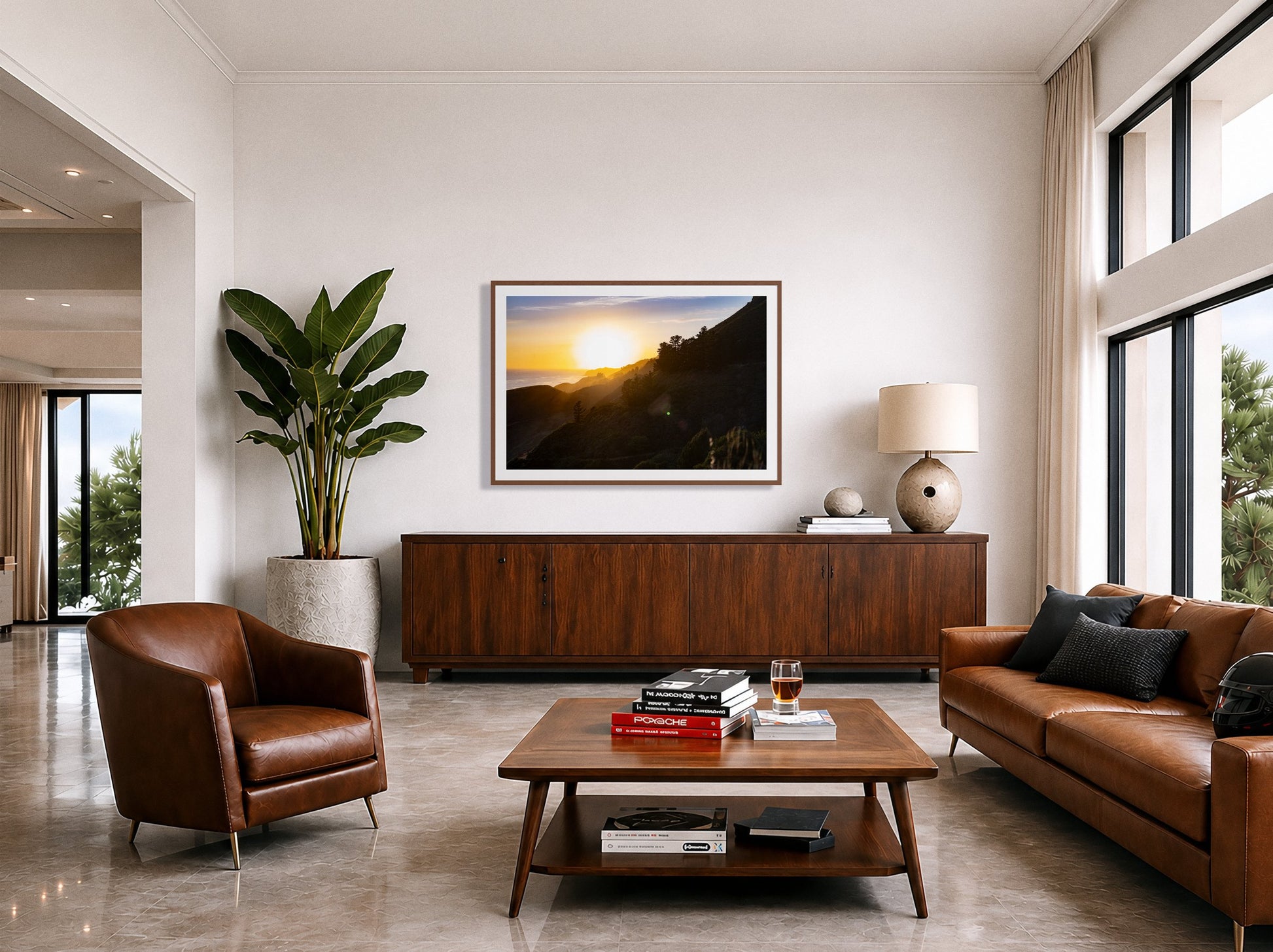 Framed photograph of California Coastline by Dylan Ozanich displayed on a wall