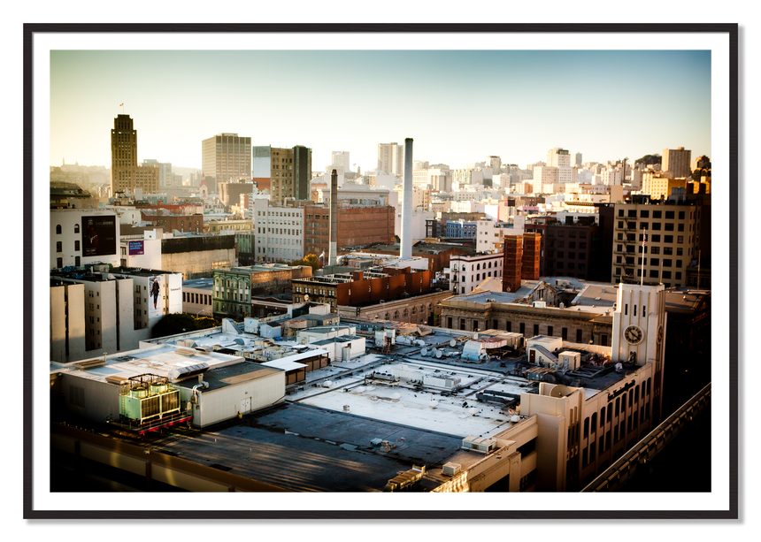 Chronical San Francisco by Dylan Ozanich, 48×72 print with a White Border in a Black Walnut frame