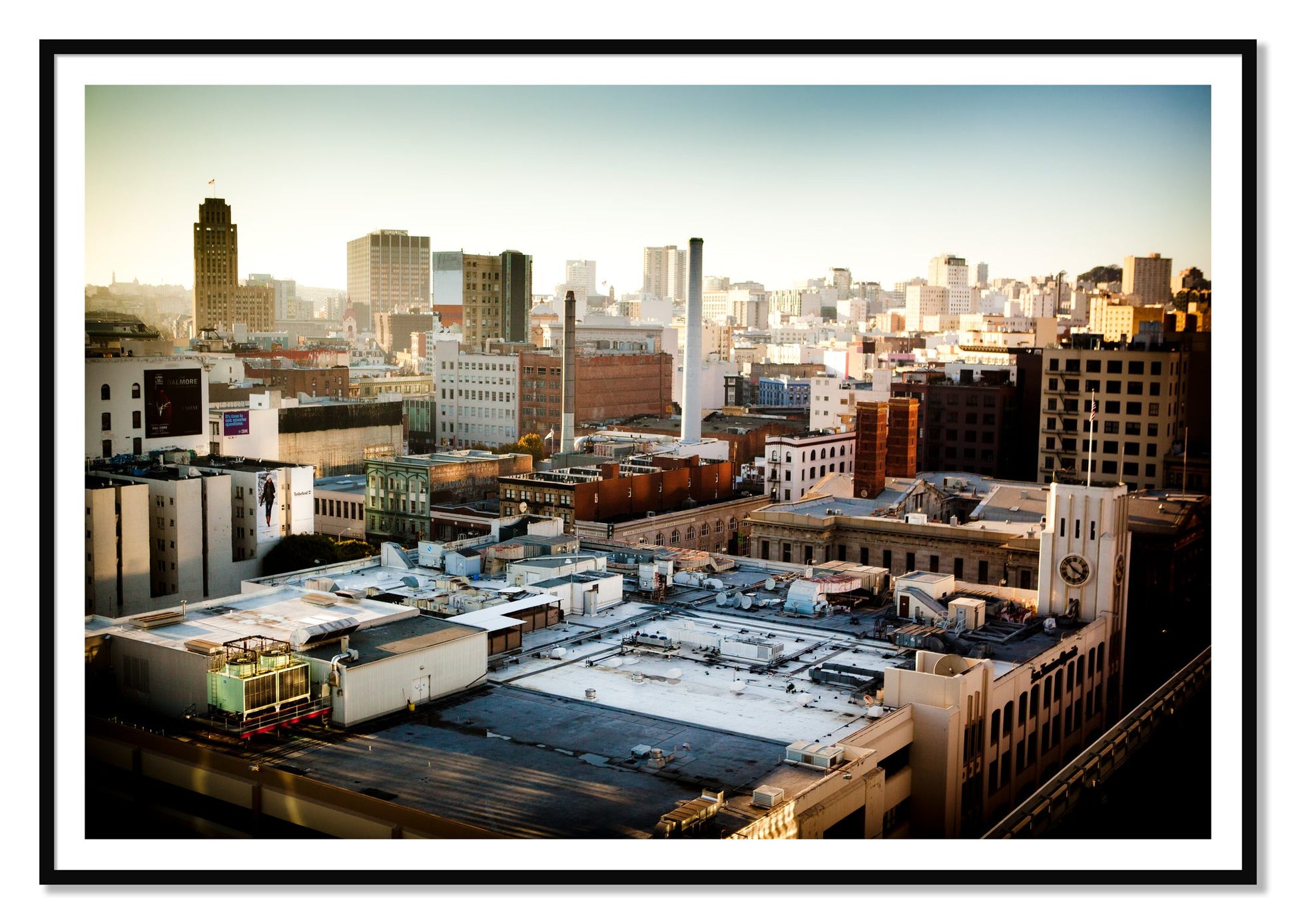 Chronical San Francisco by Dylan Ozanich, 48×72 print with a White Border in a Black frame