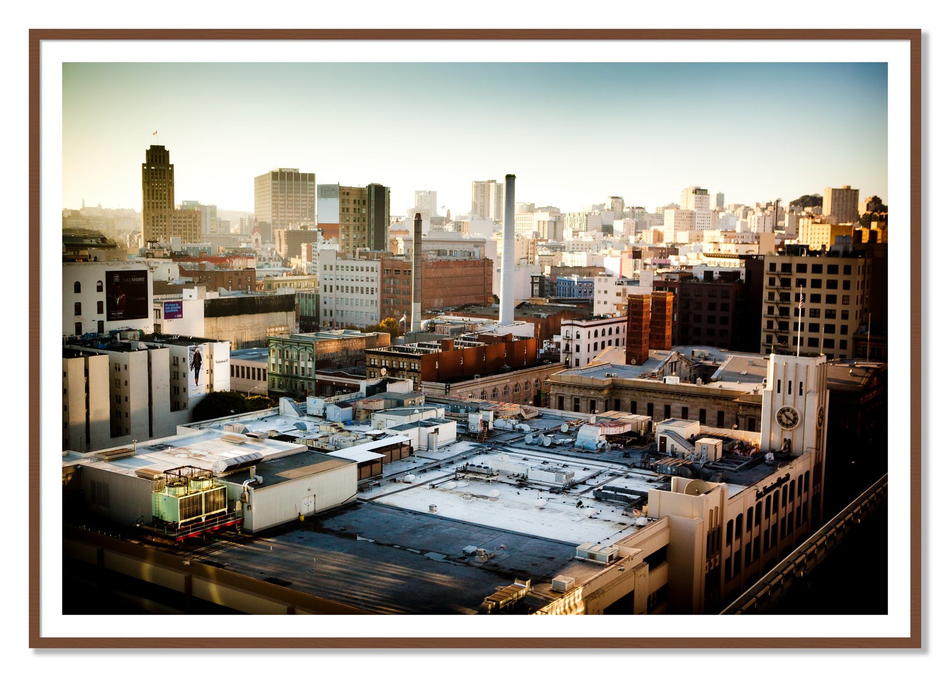 Chronical San Francisco by Dylan Ozanich, 48×72 print with a White Border in a Walnut frame